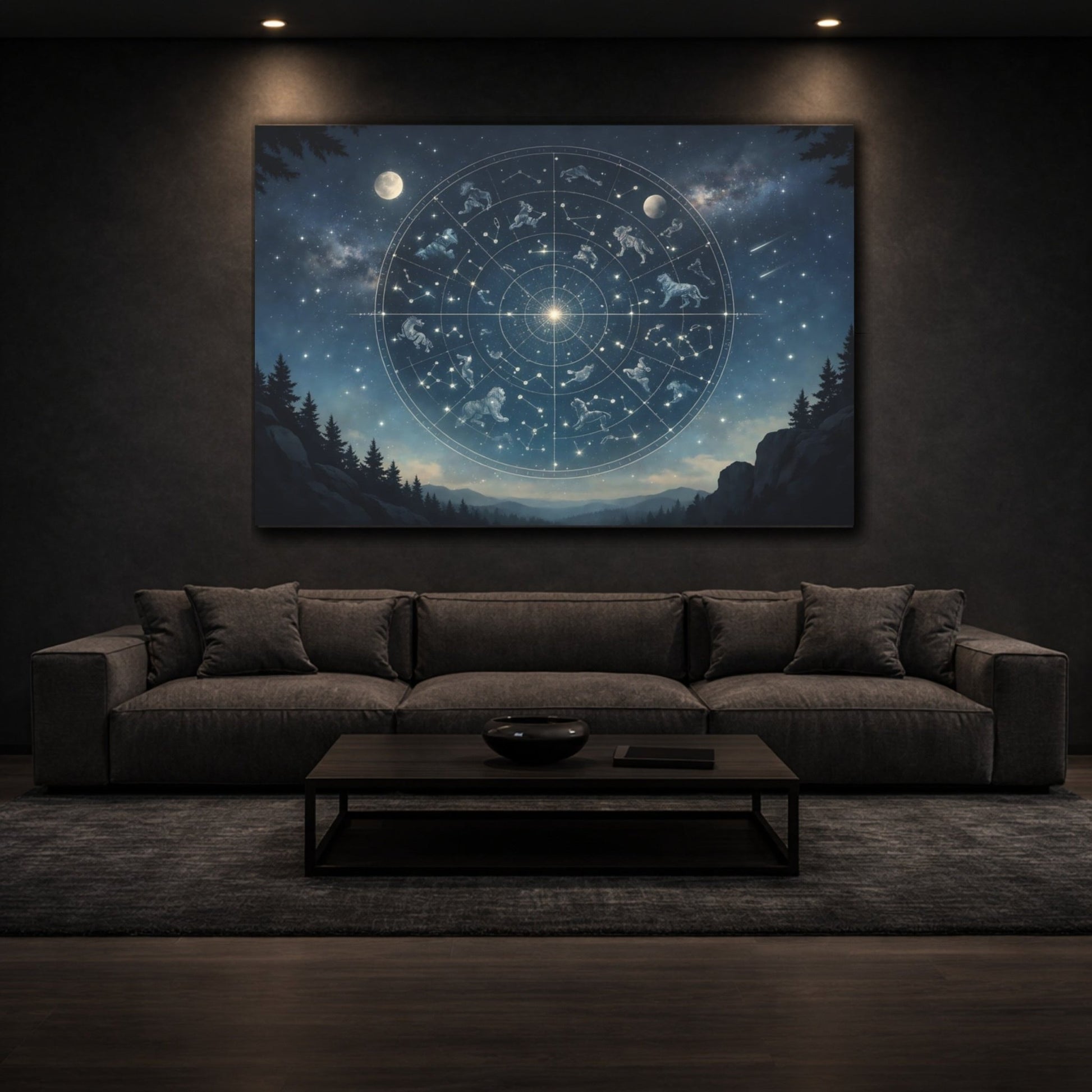 Nature Celestial Chart Blue Night - Canvas Wall Art Print - YesArtYes