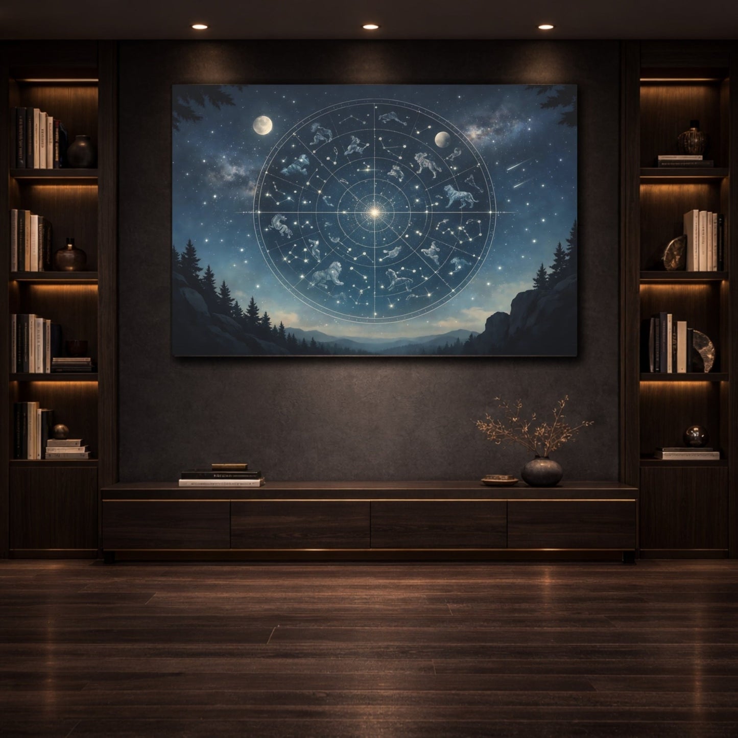 Nature Celestial Chart Blue Night - Canvas Wall Art Print - YesArtYes