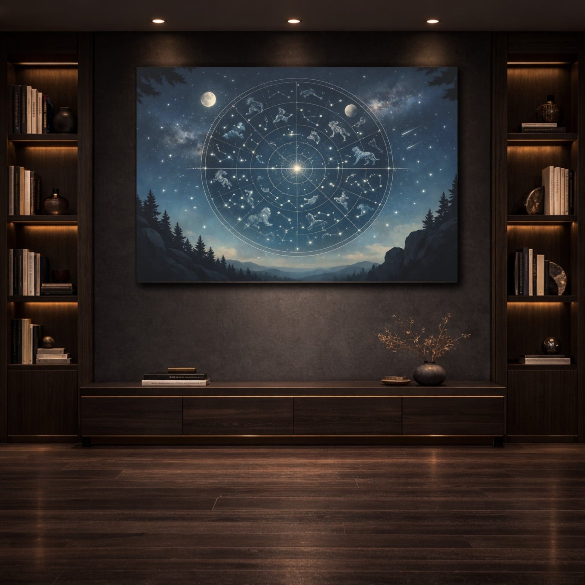 Nature Celestial Chart Blue Night - Canvas Wall Art Print - YesArtYes