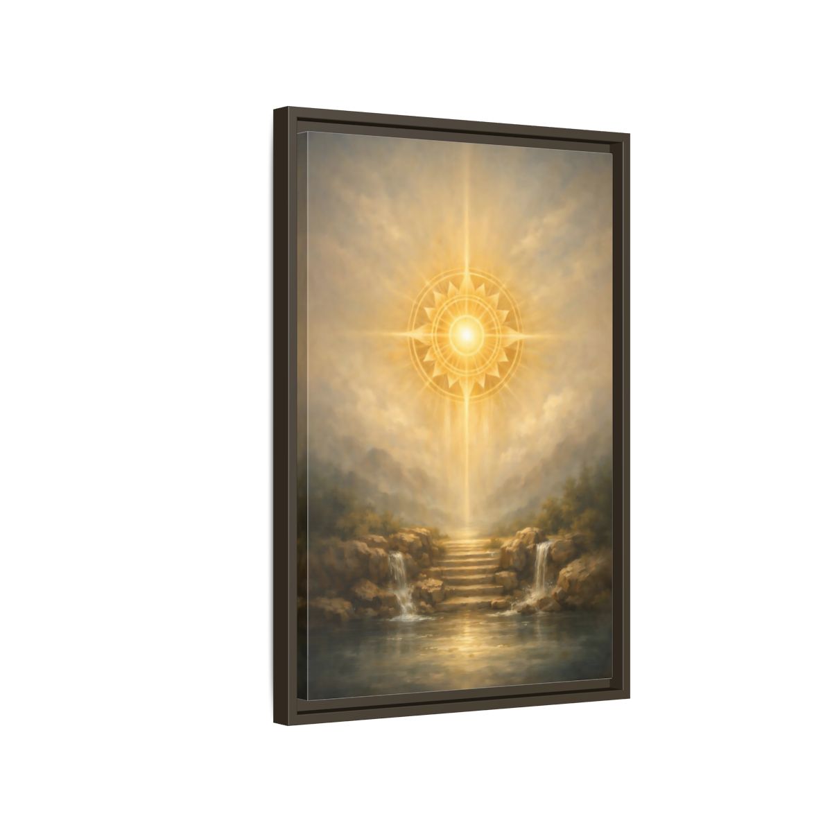 Side Mockup 2. Nature Celestial Light Golden Light shown as stretched canvas wall art