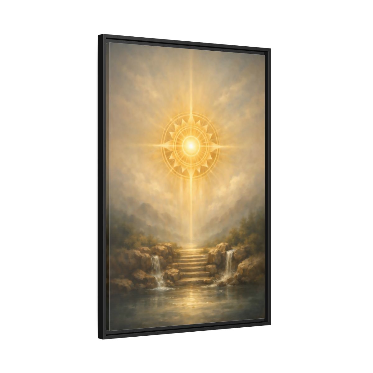 Side Mockup 13. Nature Celestial Light Golden Light shown as stretched canvas wall art