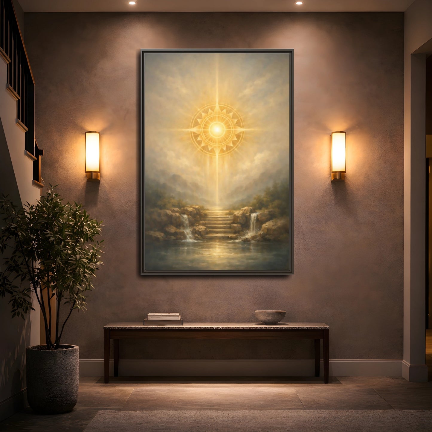 Mockup 4. Nature Celestial Light Golden Light shown as stretched canvas wall art