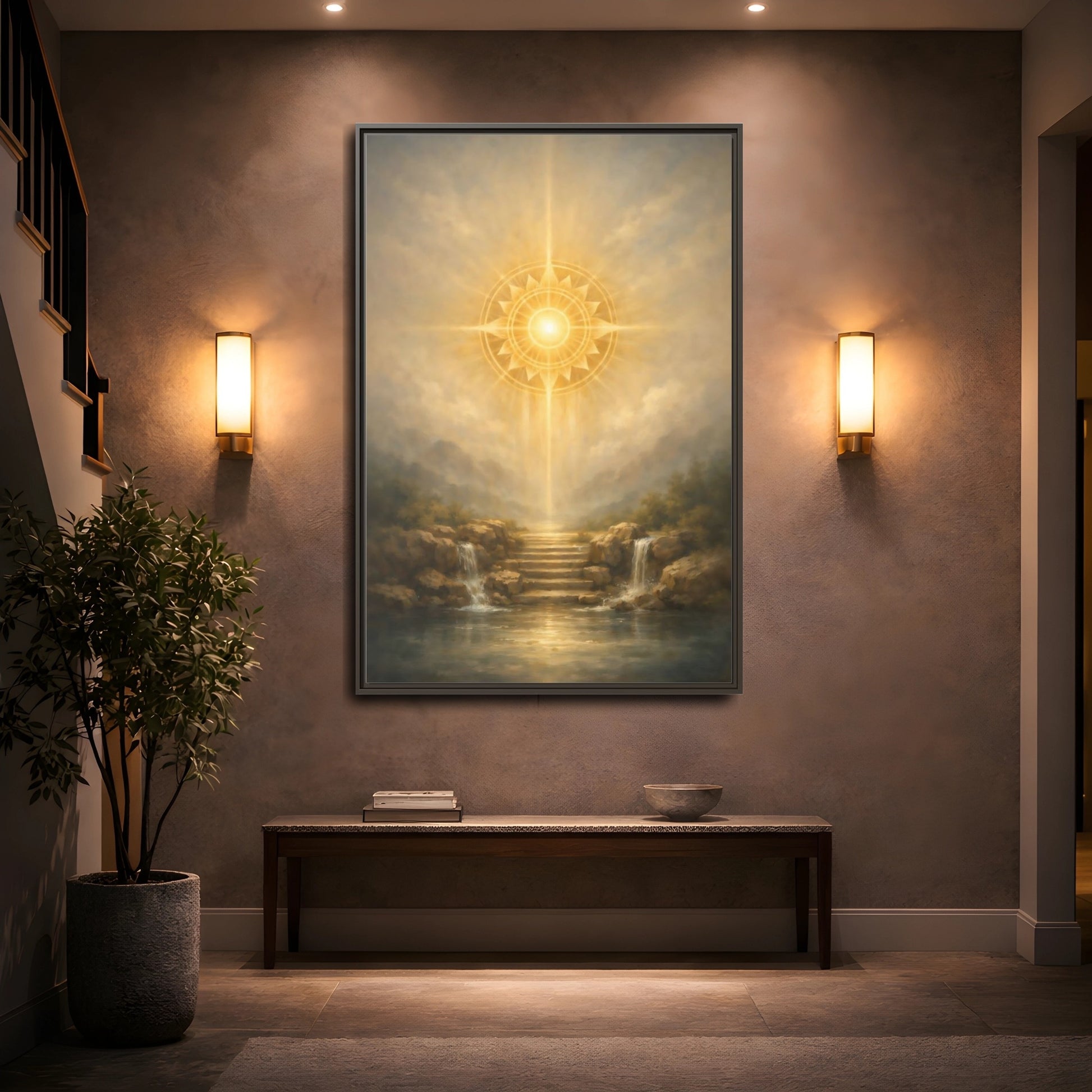 Mockup 4. Nature Celestial Light Golden Light shown as stretched canvas wall art