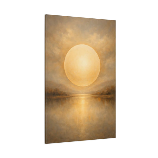 Main Mockup. Nature Celestial Orb Warm Gold Landscape shown as stretched canvas wall art