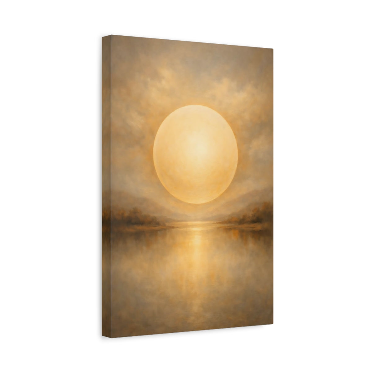 Side Mockup 4. Nature Celestial Orb Warm Gold Landscape shown as stretched canvas wall art