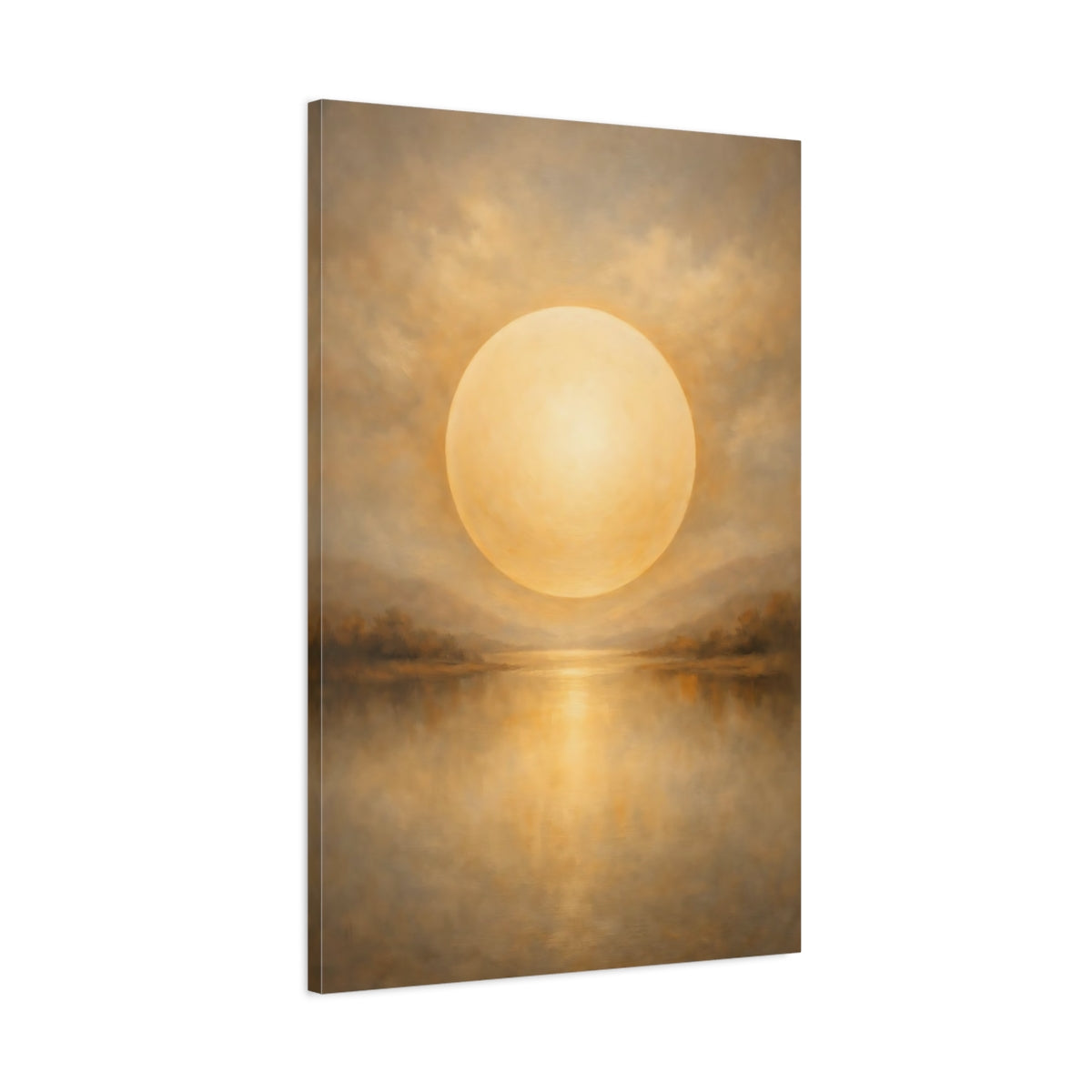 Side Mockup 1. Nature Celestial Orb Warm Gold Landscape shown as stretched canvas wall art