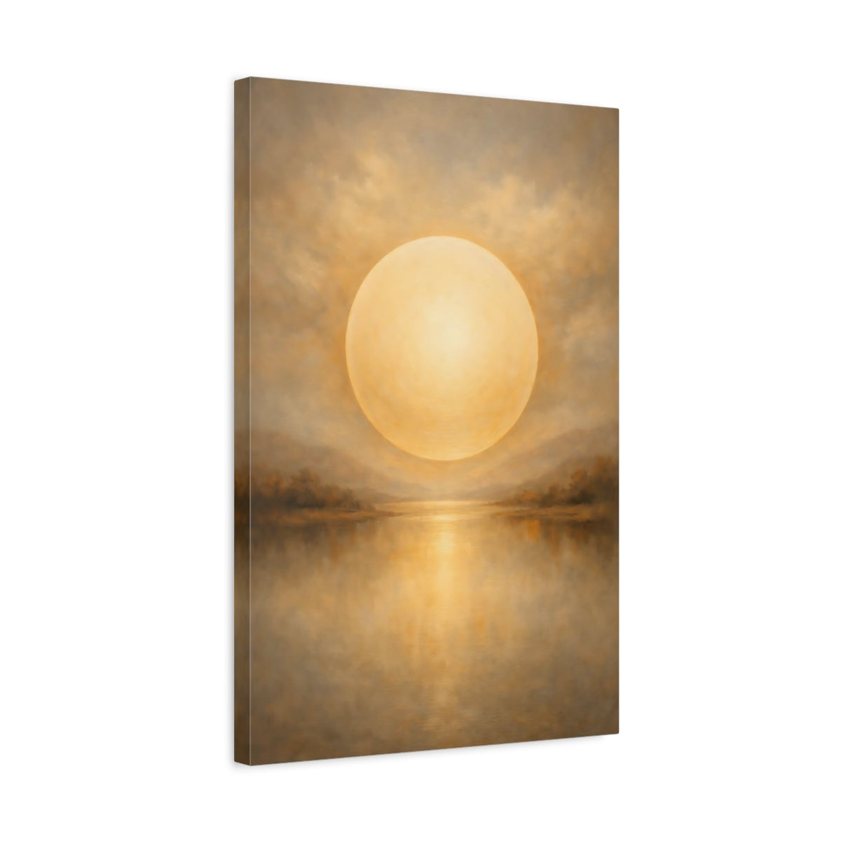 Side Mockup 3. Nature Celestial Orb Warm Gold Landscape shown as stretched canvas wall art