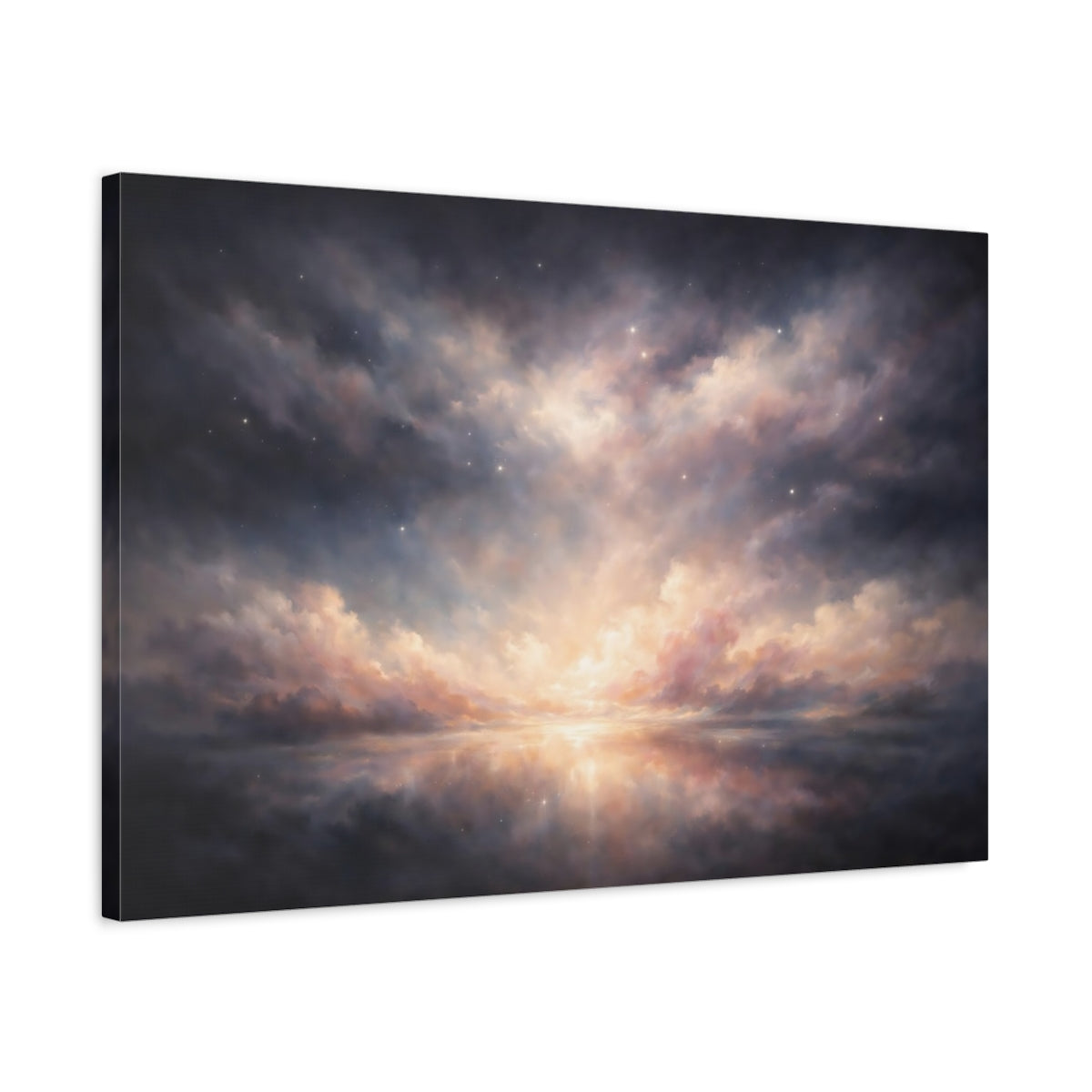 Side Mockup 2. Nature Celestial Sky Pink And Blue Sky shown as stretched canvas wall art
