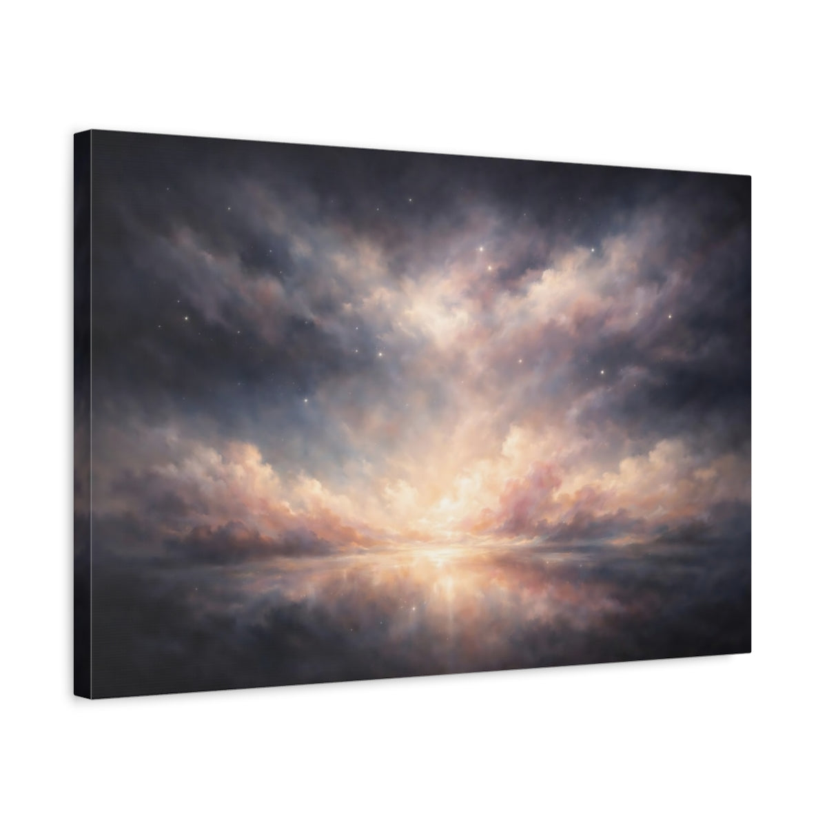 Side Mockup 3. Nature Celestial Sky Pink And Blue Sky shown as stretched canvas wall art