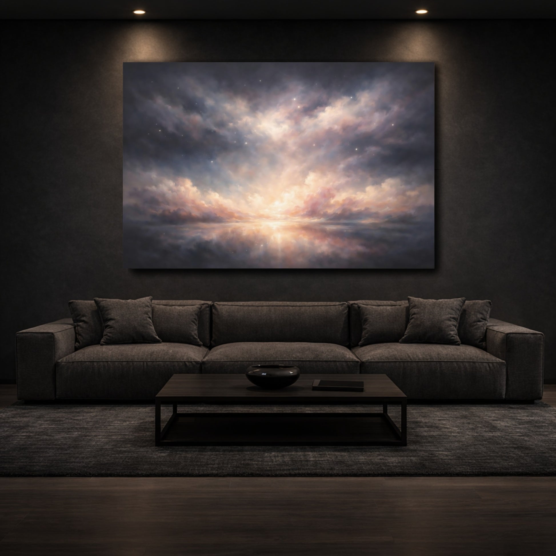 Mockup 2. Nature Celestial Sky Pink And Blue Sky shown as stretched canvas wall art