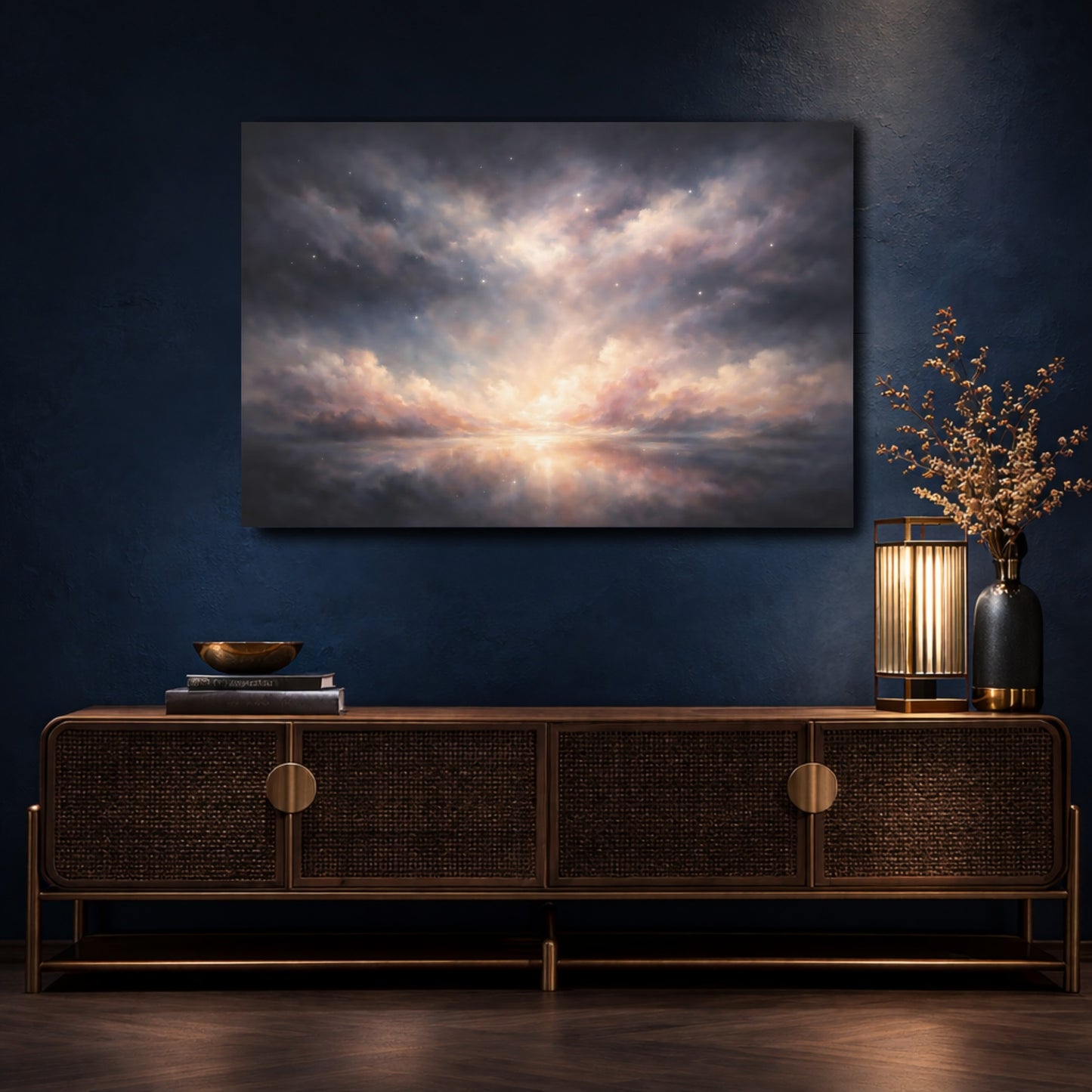 Mockup 4. Nature Celestial Sky Pink And Blue Sky shown as stretched canvas wall art
