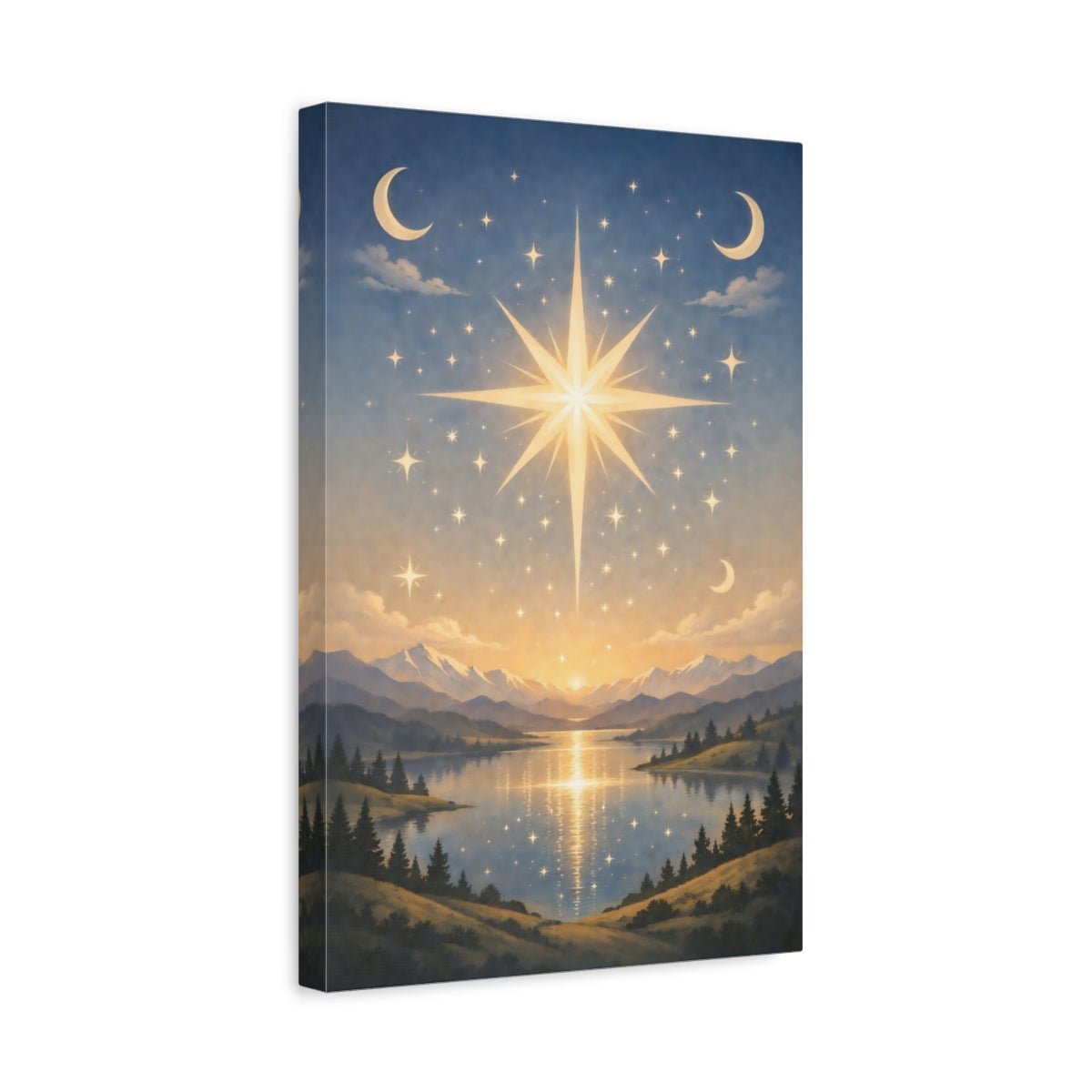 Nature Celestial Star Blue Gold Landscape - Canvas Wall Art Print - YesArtYes