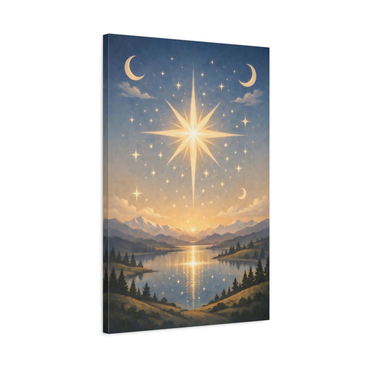 Nature Celestial Star Blue Gold Landscape - Canvas Wall Art Print - YesArtYes