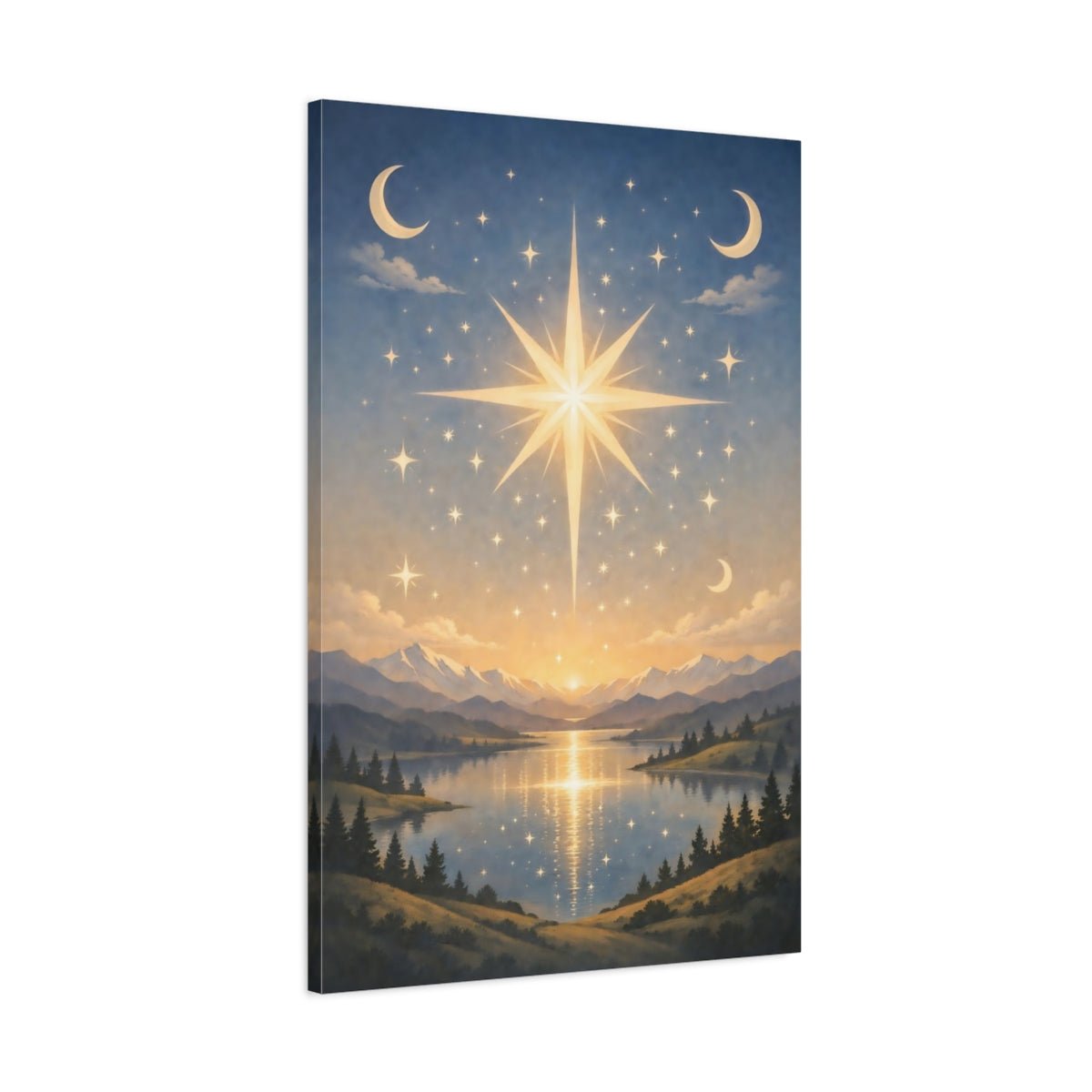 Nature Celestial Star Blue Gold Landscape - Canvas Wall Art Print - YesArtYes