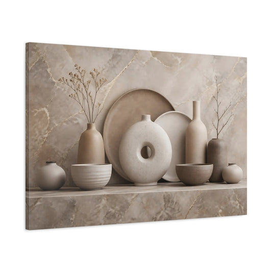 Main Mockup. Nature Ceramic Vases Neutral Tones shown as stretched canvas wall art