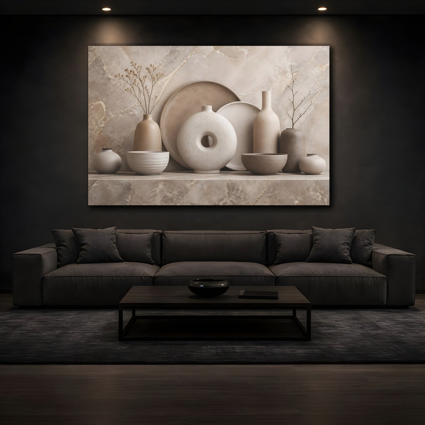 Mockup 4. Nature Ceramic Vases Neutral Tones shown as stretched canvas wall art