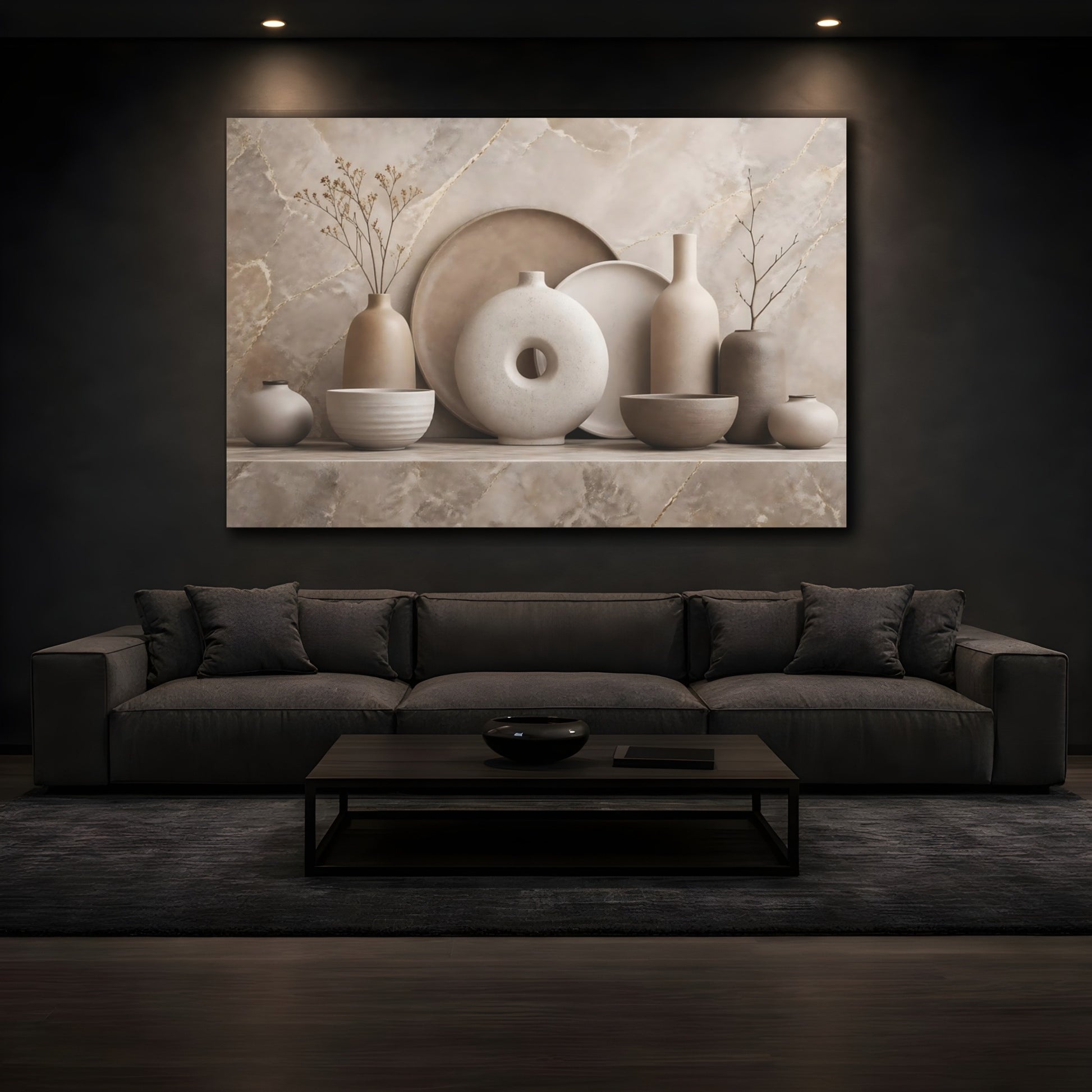 Mockup 4. Nature Ceramic Vases Neutral Tones shown as stretched canvas wall art