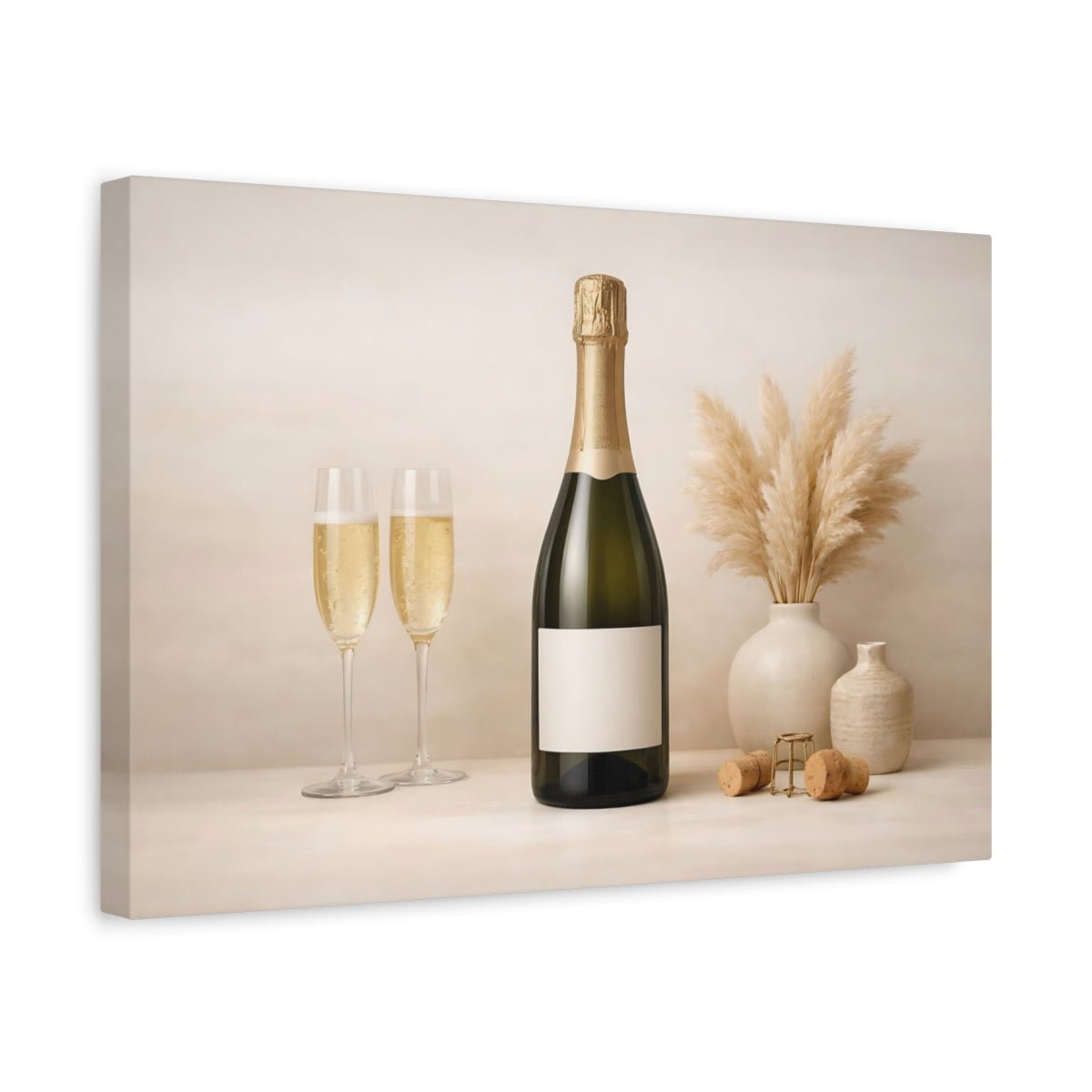 Nature Champagne Bottle Beige - Canvas Wall Art Print - YesArtYes