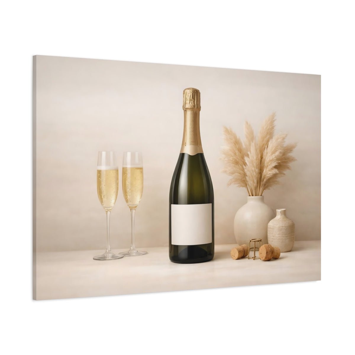 Nature Champagne Bottle Beige - Canvas Wall Art Print - YesArtYes