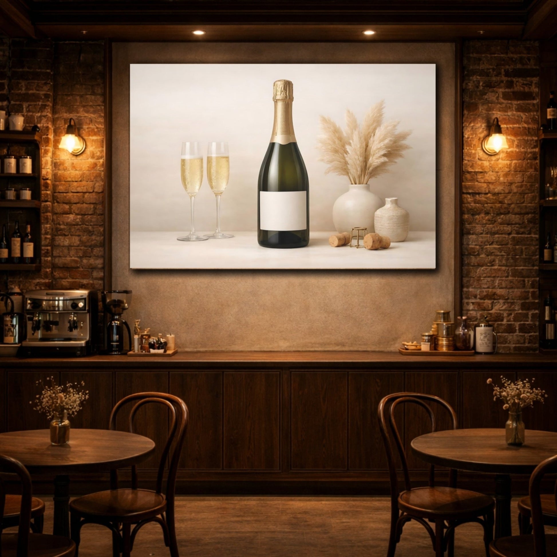 Nature Champagne Bottle Beige - Canvas Wall Art Print - YesArtYes