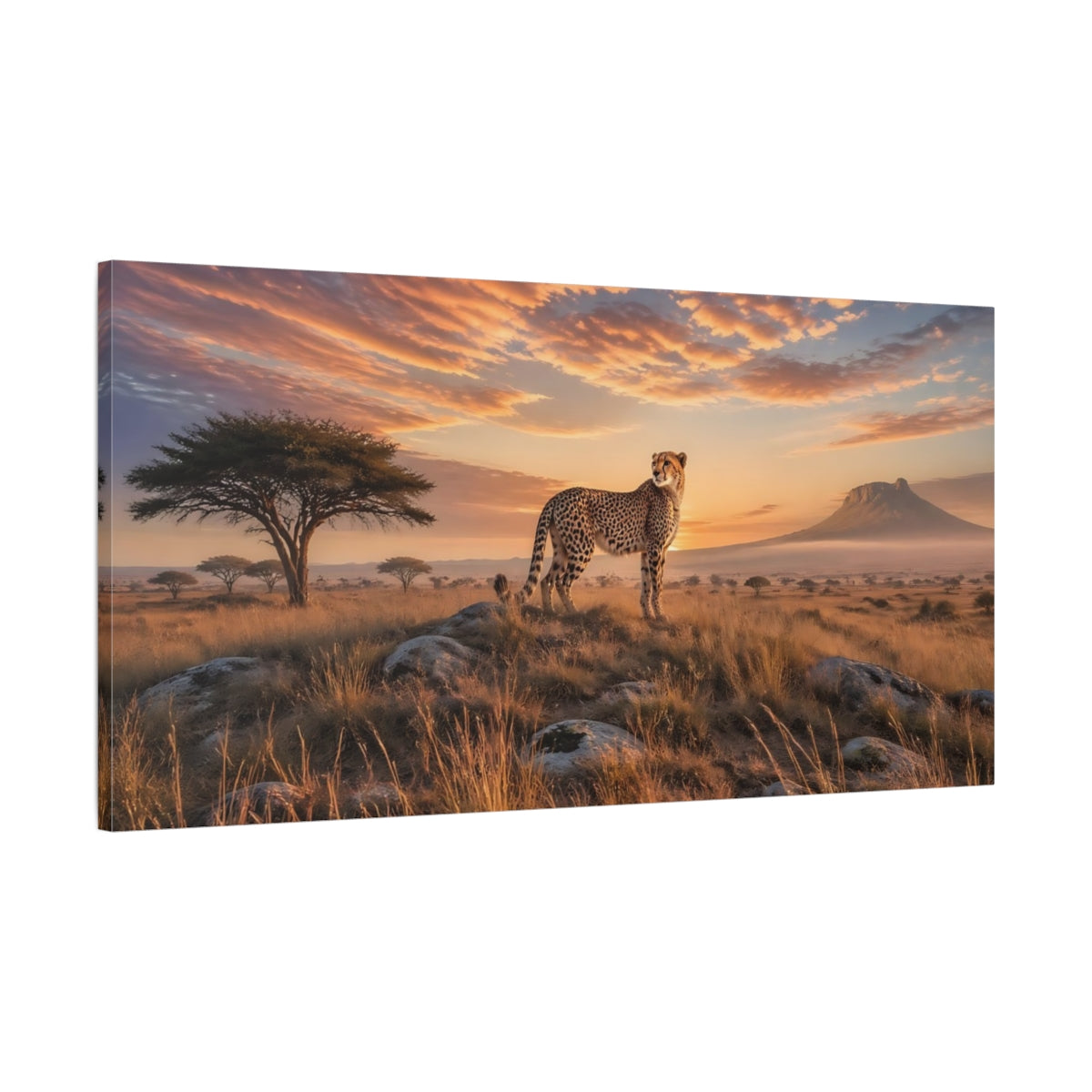 Main Mockup. Nature Cheetah Brown And Orange shown as stretched canvas wall art