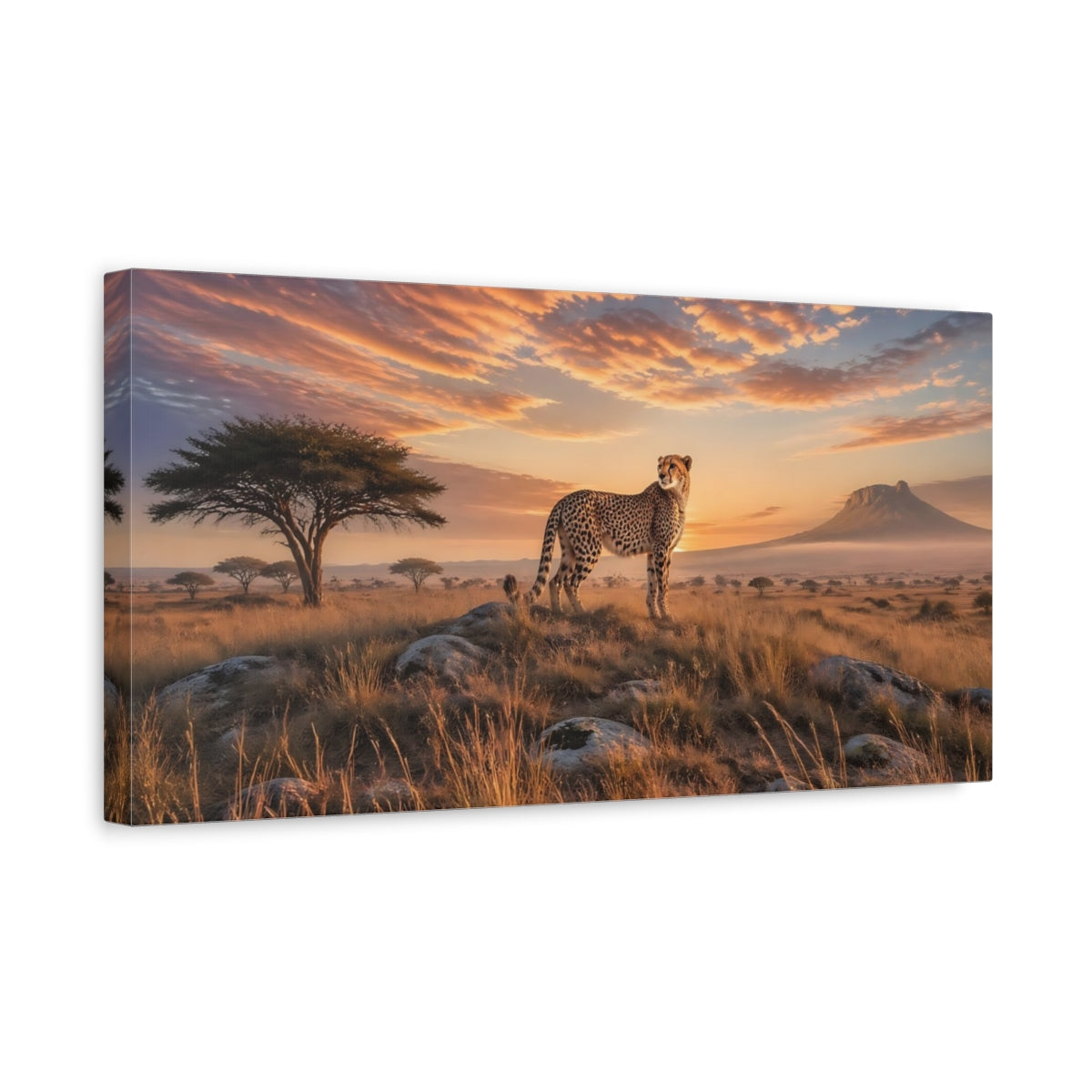 Side Mockup 3. Nature Cheetah Brown And Orange shown as stretched canvas wall art