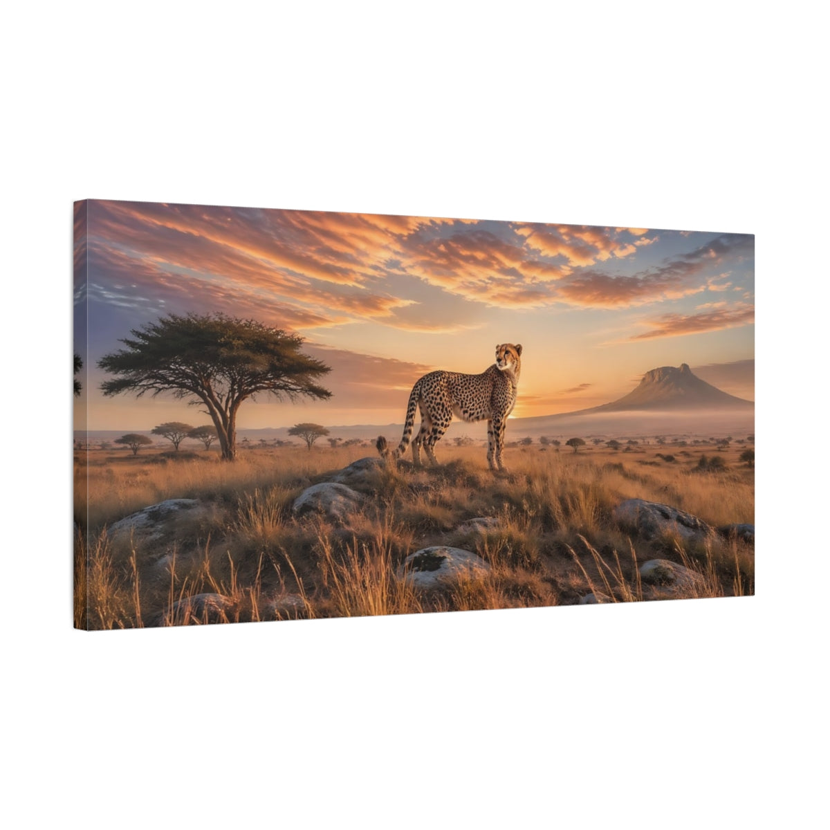 Side Mockup 1. Nature Cheetah Brown And Orange shown as stretched canvas wall art