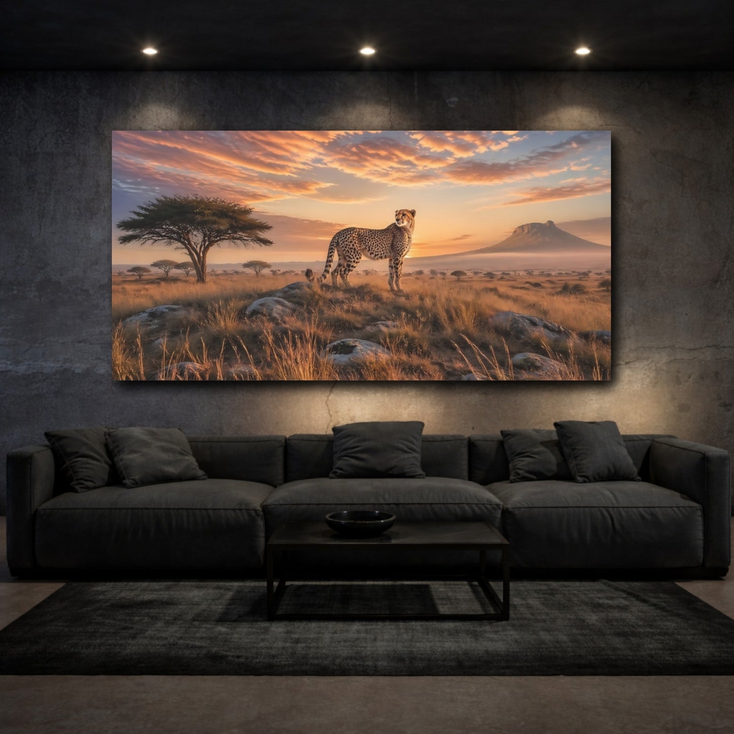 Mockup 2. Nature Cheetah Brown And Orange shown as stretched canvas wall art