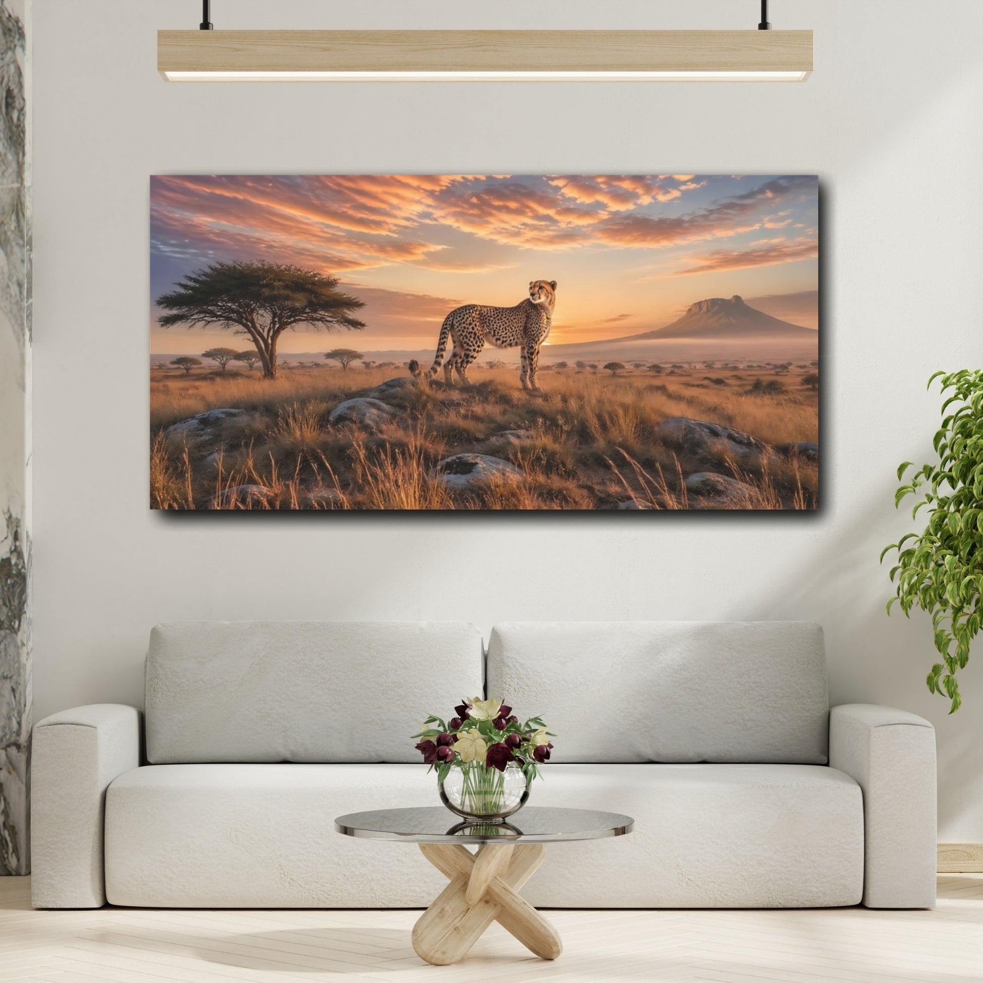 Mockup 3. Nature Cheetah Brown And Orange shown as stretched canvas wall art