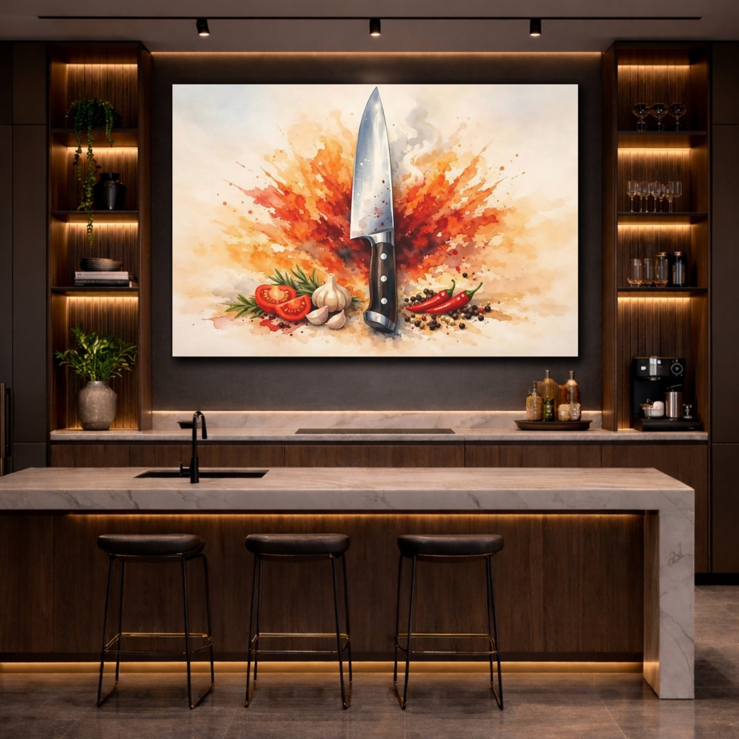Nature Chef Knife Red Orange Culinary - Canvas Wall Art Print - YesArtYes