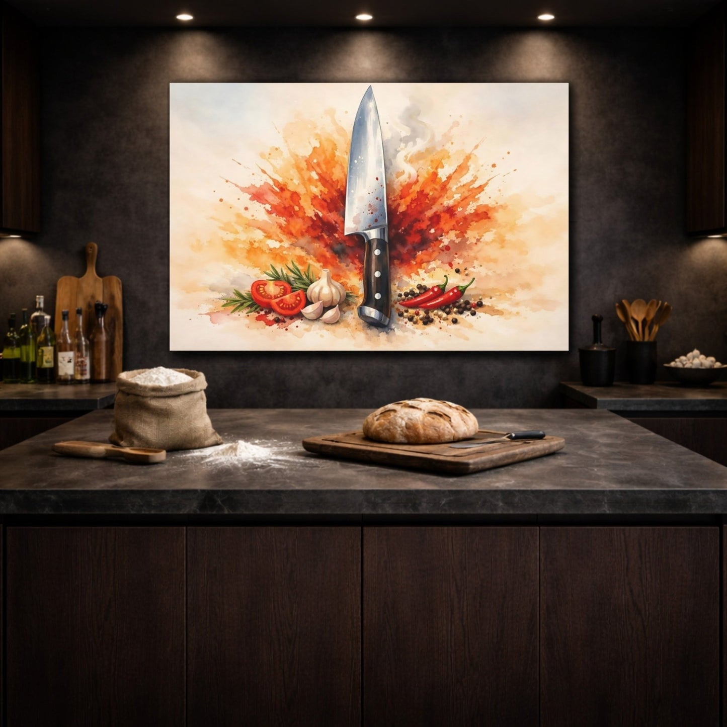 Nature Chef Knife Red Orange Culinary - Canvas Wall Art Print - YesArtYes