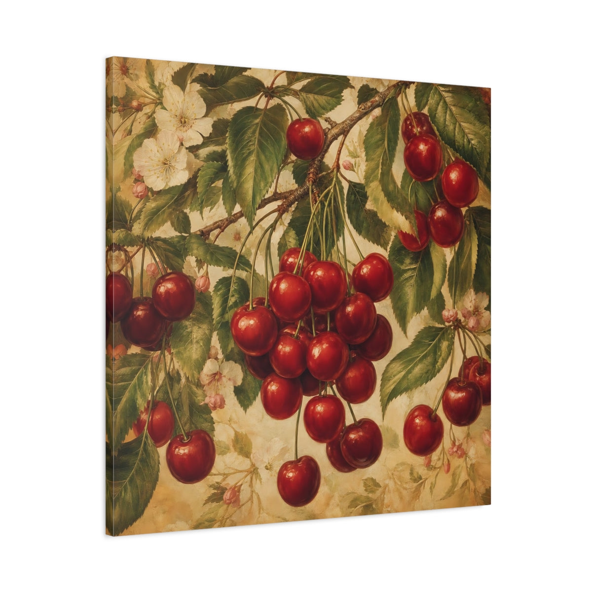Main Mockup. Nature Cherries Red And Green shown as stretched canvas wall art