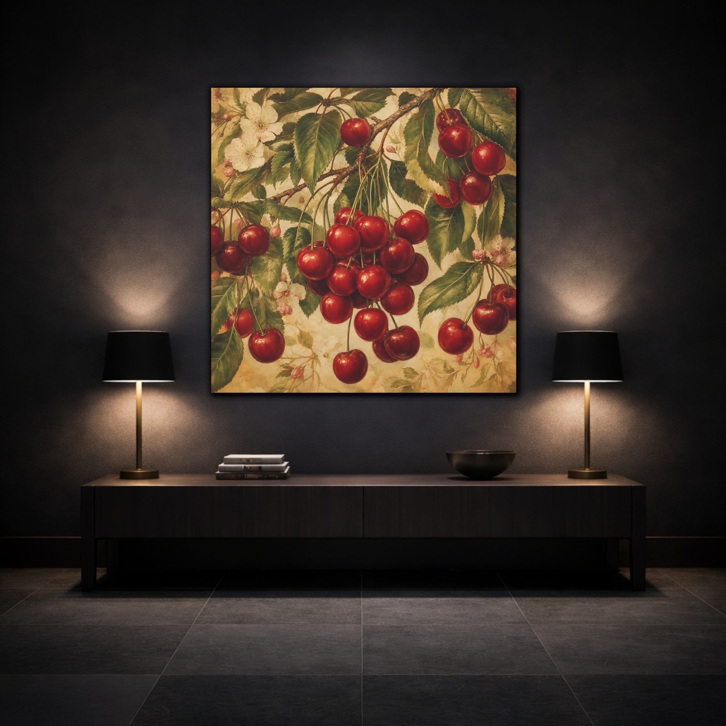 Vintage Cherry Branch Canvas Print - YesArtYes