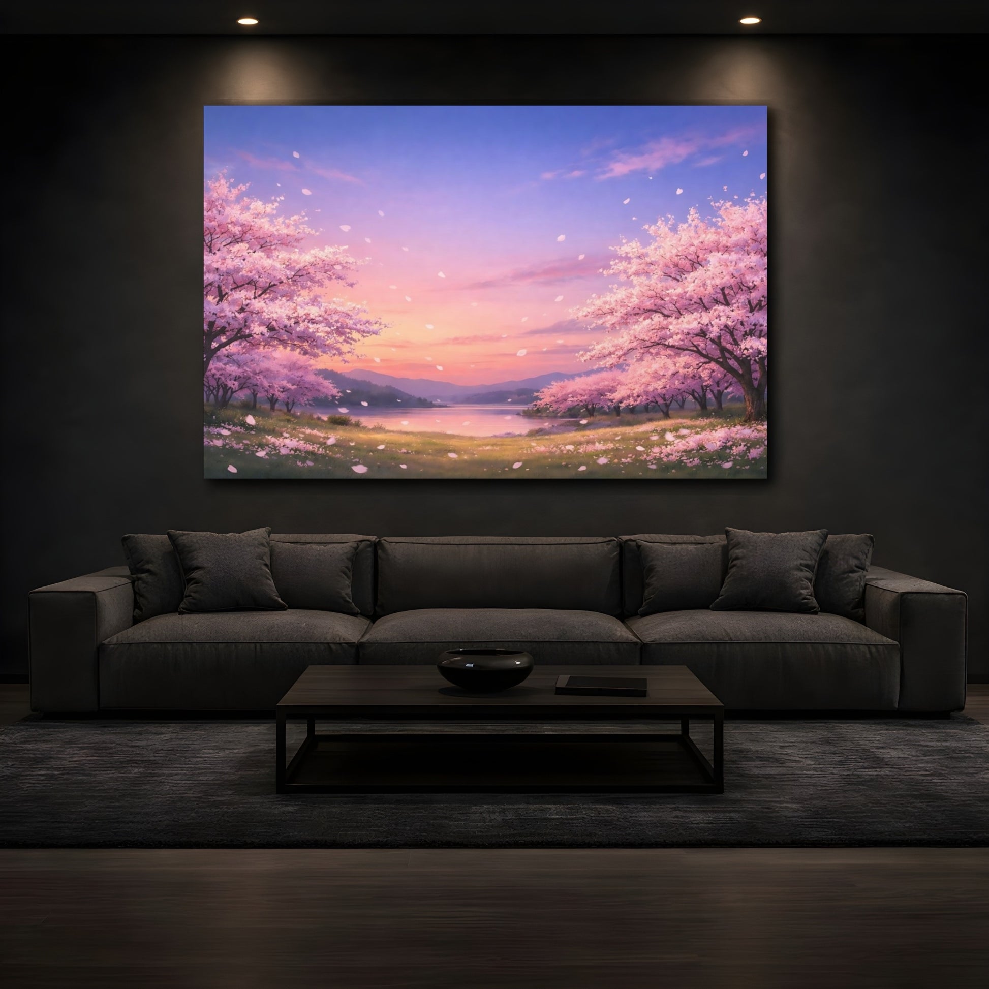 Mockup 2. Nature Cherry Blossom Pink Cherry Blossom shown as stretched canvas wall art