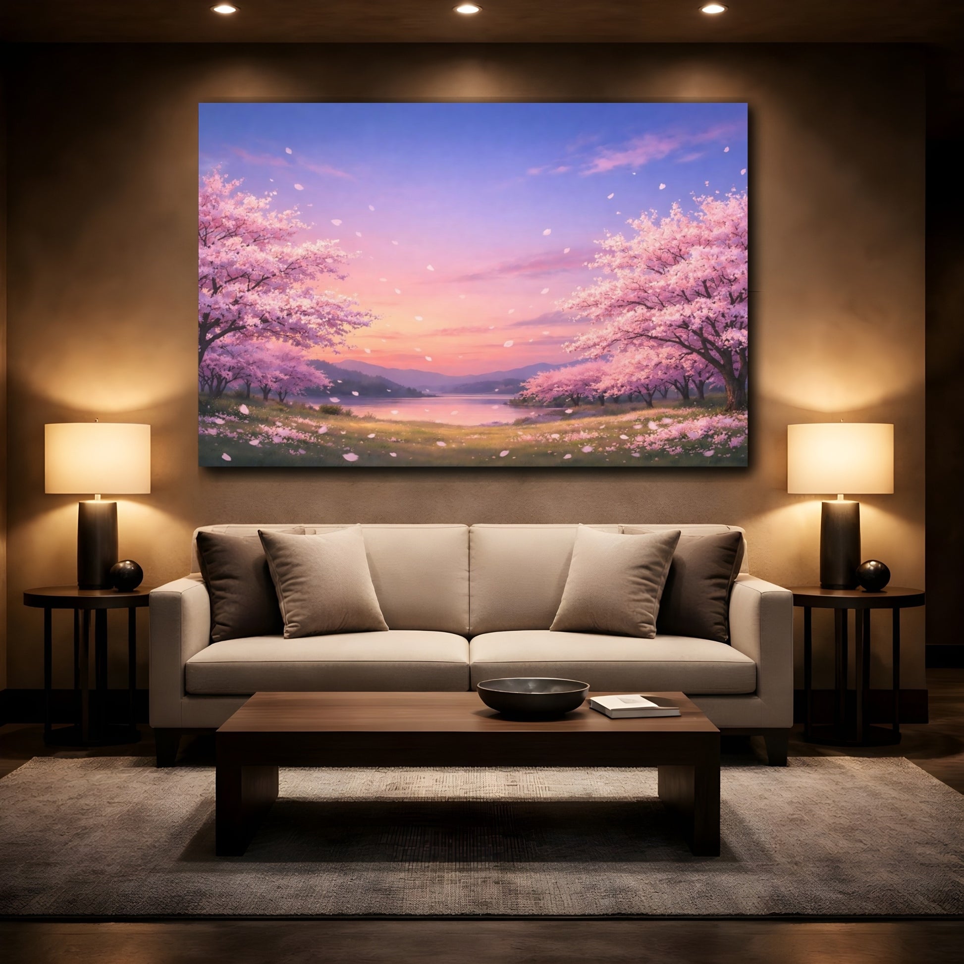 Mockup 3. Nature Cherry Blossom Pink Cherry Blossom shown as stretched canvas wall art