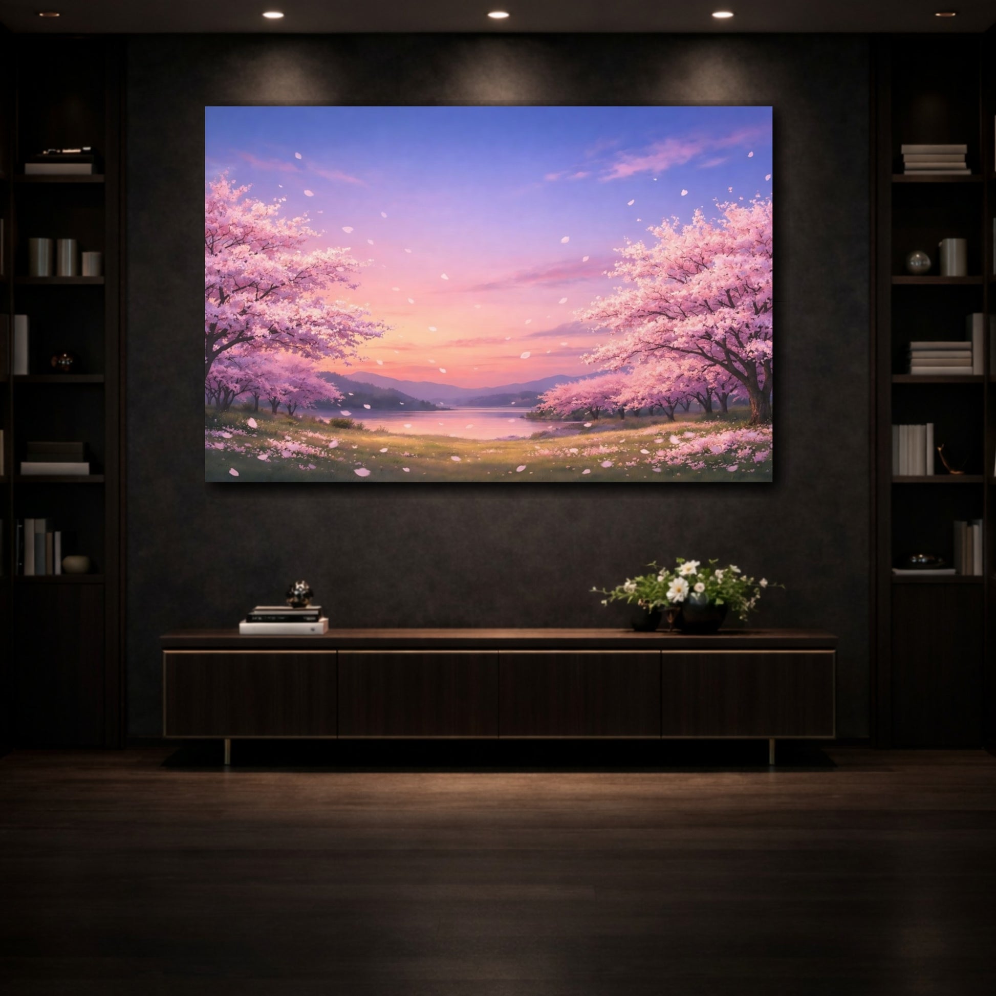 Mockup 4. Nature Cherry Blossom Pink Cherry Blossom shown as stretched canvas wall art