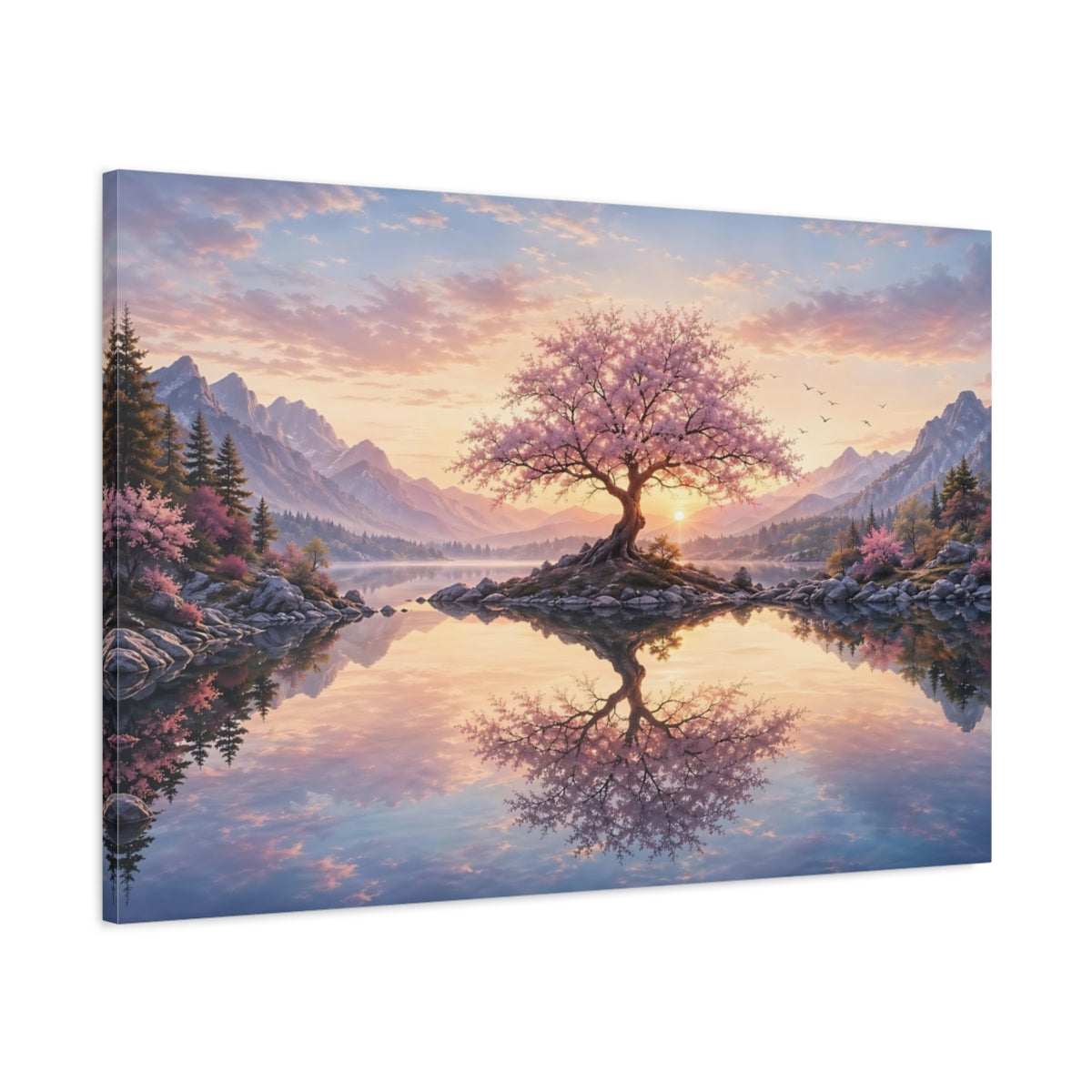 Main Mockup. Nature Cherry Blossom Tree Pink Cherry Blossom shown as stretched canvas wall art