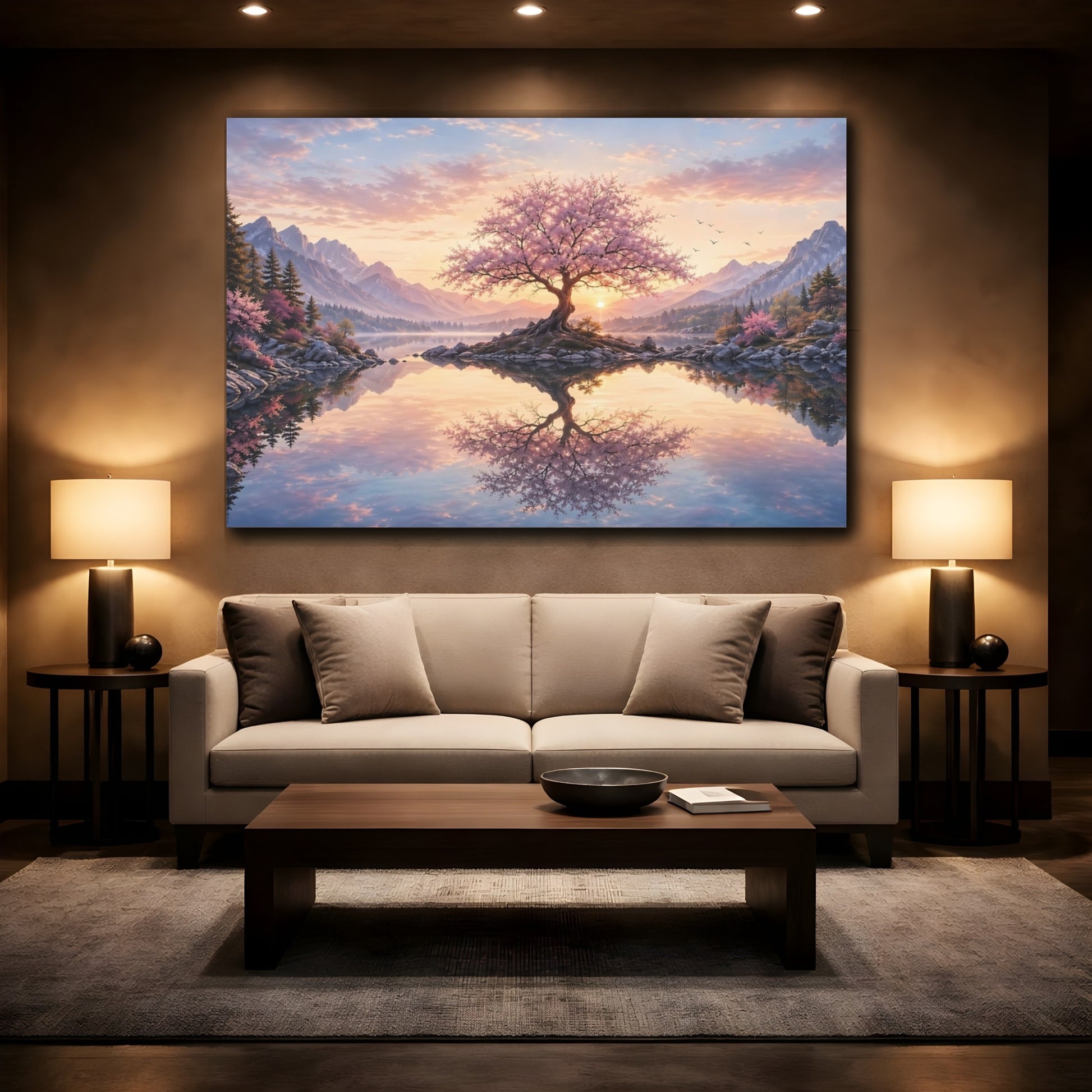 Mockup 2. Nature Cherry Blossom Tree Pink Cherry Blossom shown as stretched canvas wall art