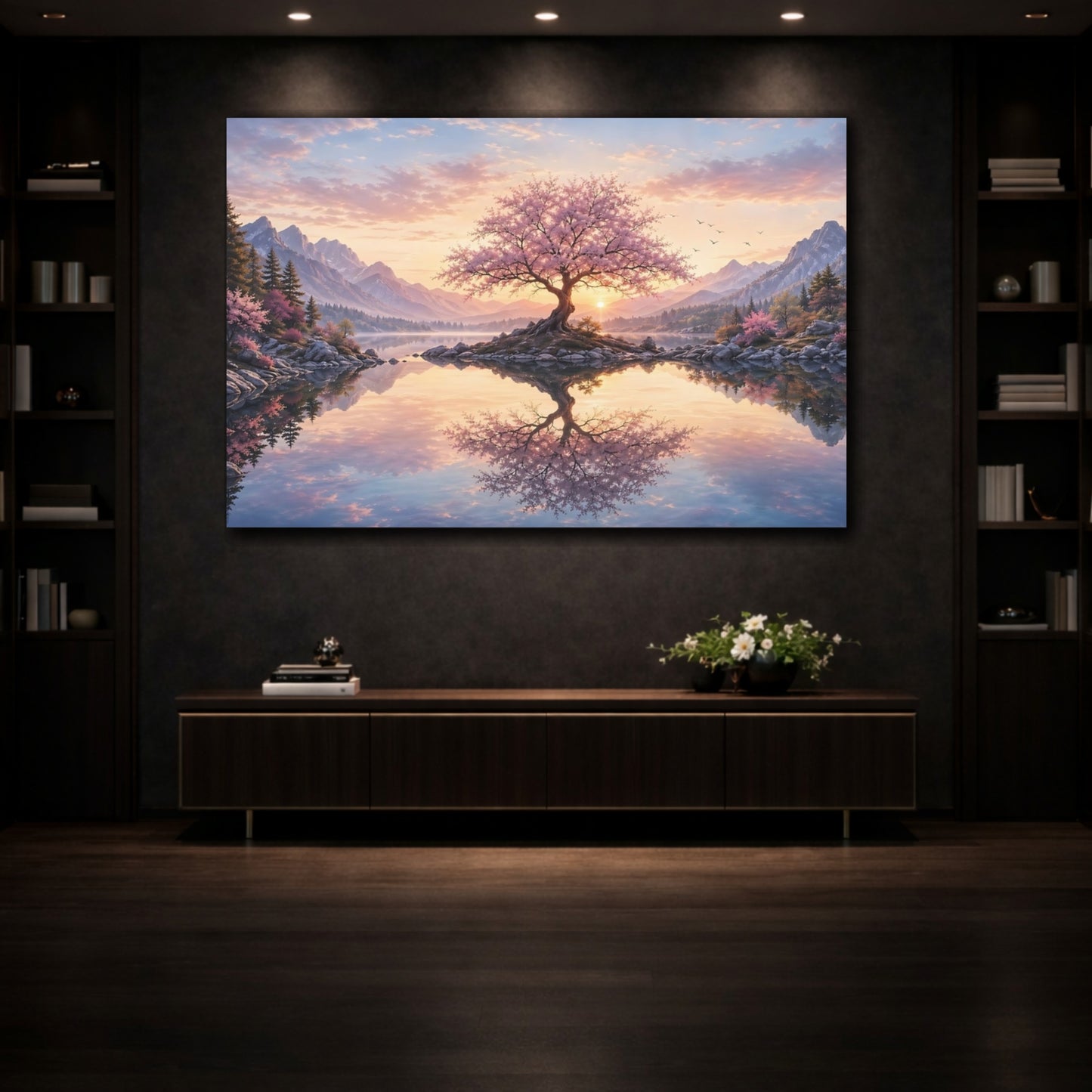 Mockup 3. Nature Cherry Blossom Tree Pink Cherry Blossom shown as stretched canvas wall art