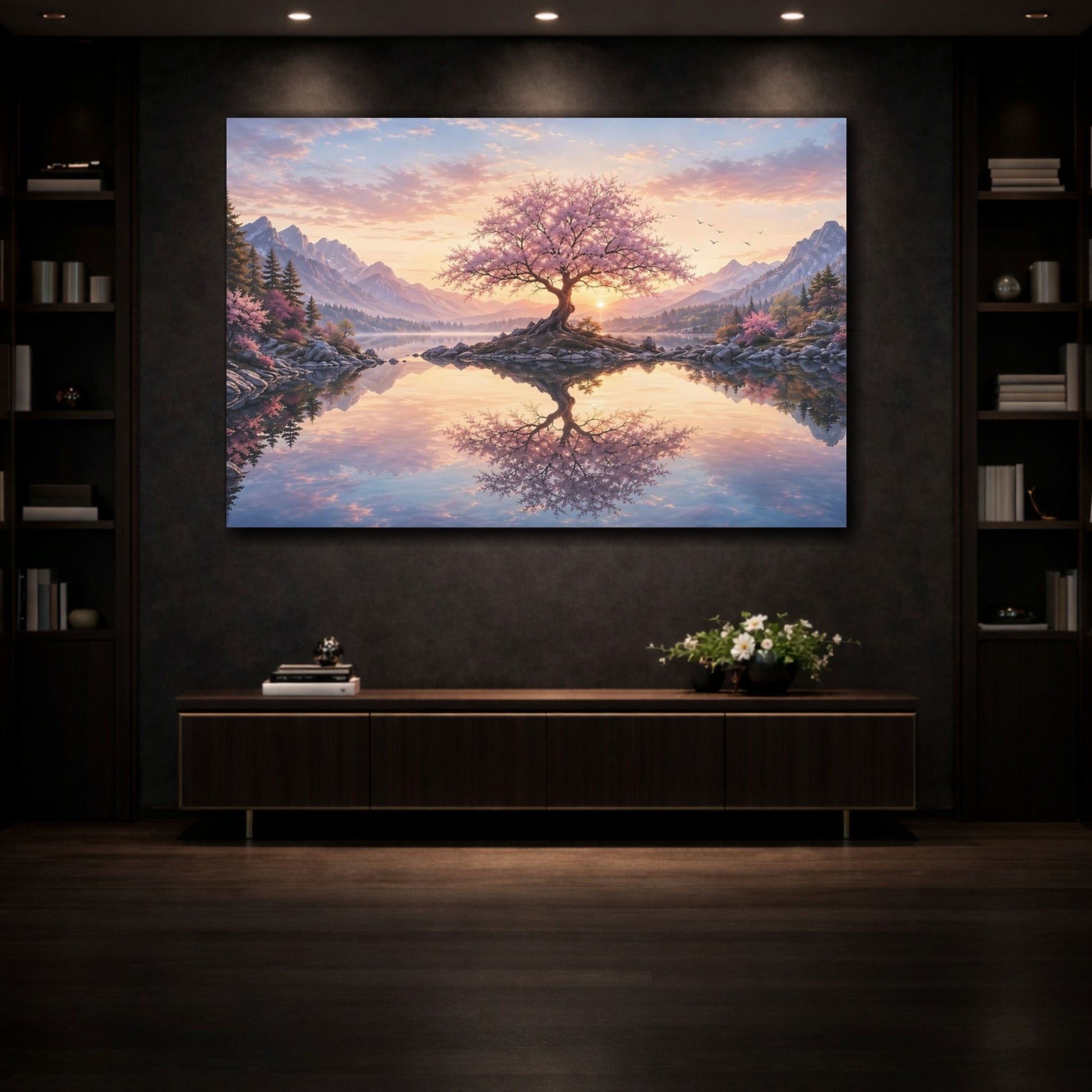 Mockup 3. Nature Cherry Blossom Tree Pink Cherry Blossom shown as stretched canvas wall art