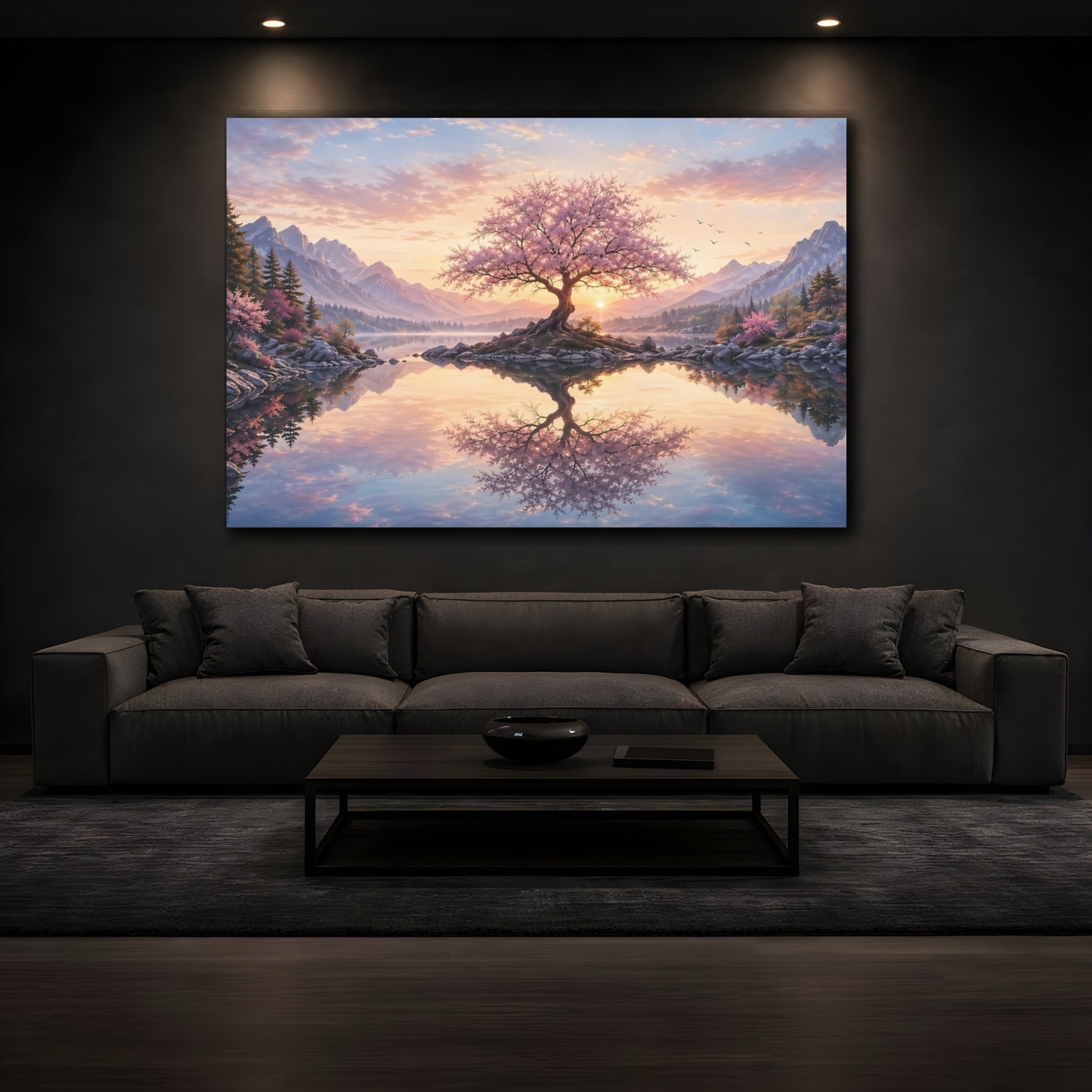 Mockup 4. Nature Cherry Blossom Tree Pink Cherry Blossom shown as stretched canvas wall art