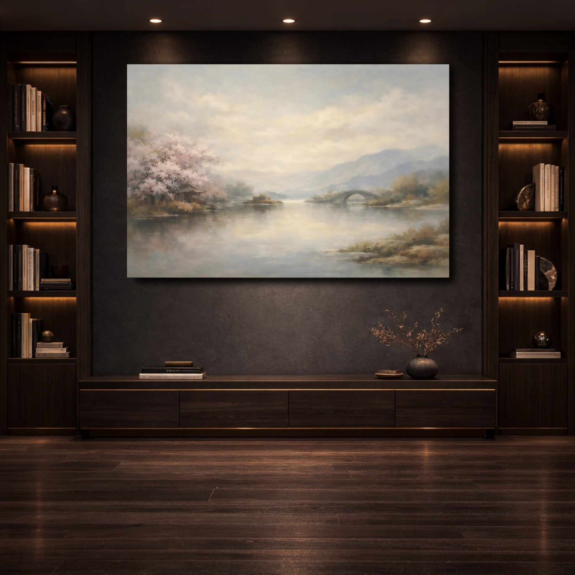 Mockup 3. Nature Cherry Blossoms Cherry Blossom Landscape shown as stretched canvas wall art