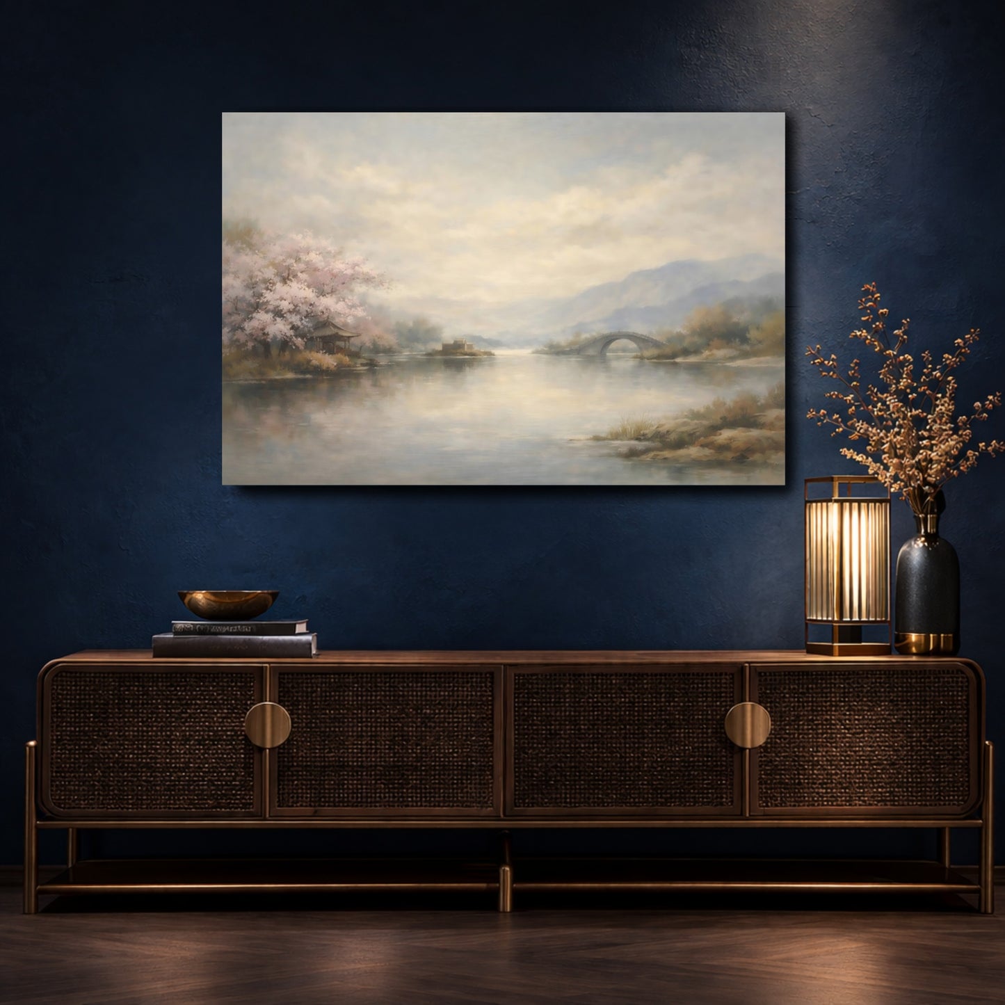 Mockup 4. Nature Cherry Blossoms Cherry Blossom Landscape shown as stretched canvas wall art