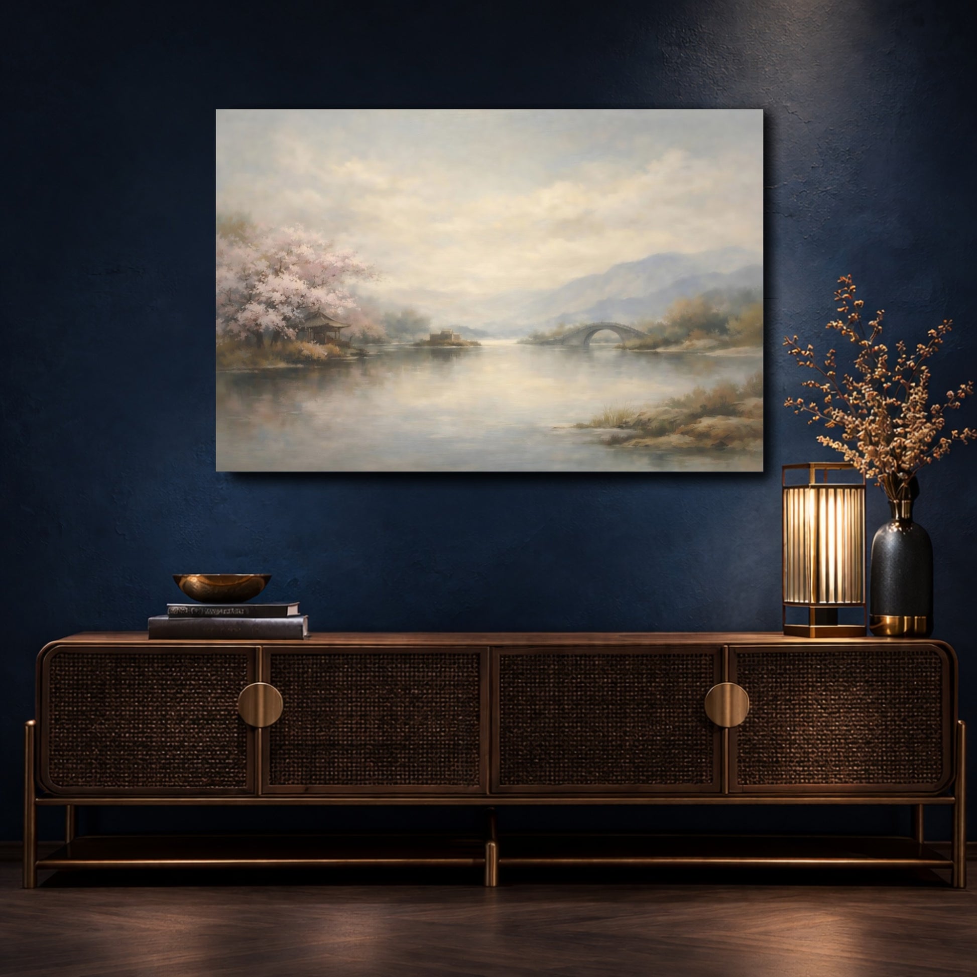 Mockup 4. Nature Cherry Blossoms Cherry Blossom Landscape shown as stretched canvas wall art