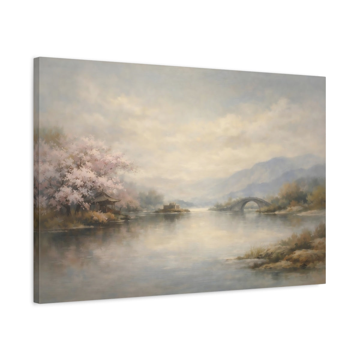Side Mockup 2. Nature Cherry Blossoms Cherry Blossom Landscape shown as stretched canvas wall art