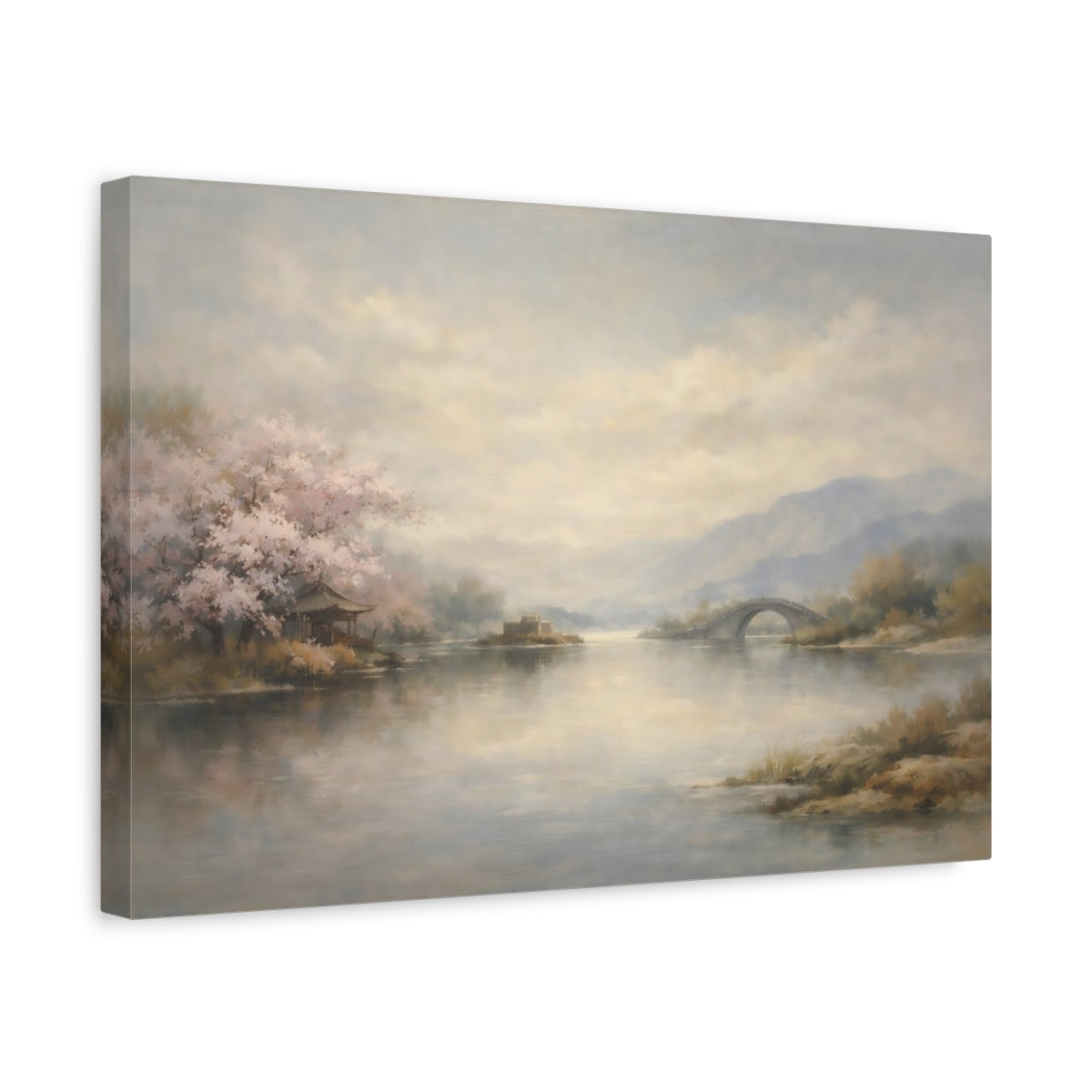 Side Mockup 4. Nature Cherry Blossoms Cherry Blossom Landscape shown as stretched canvas wall art