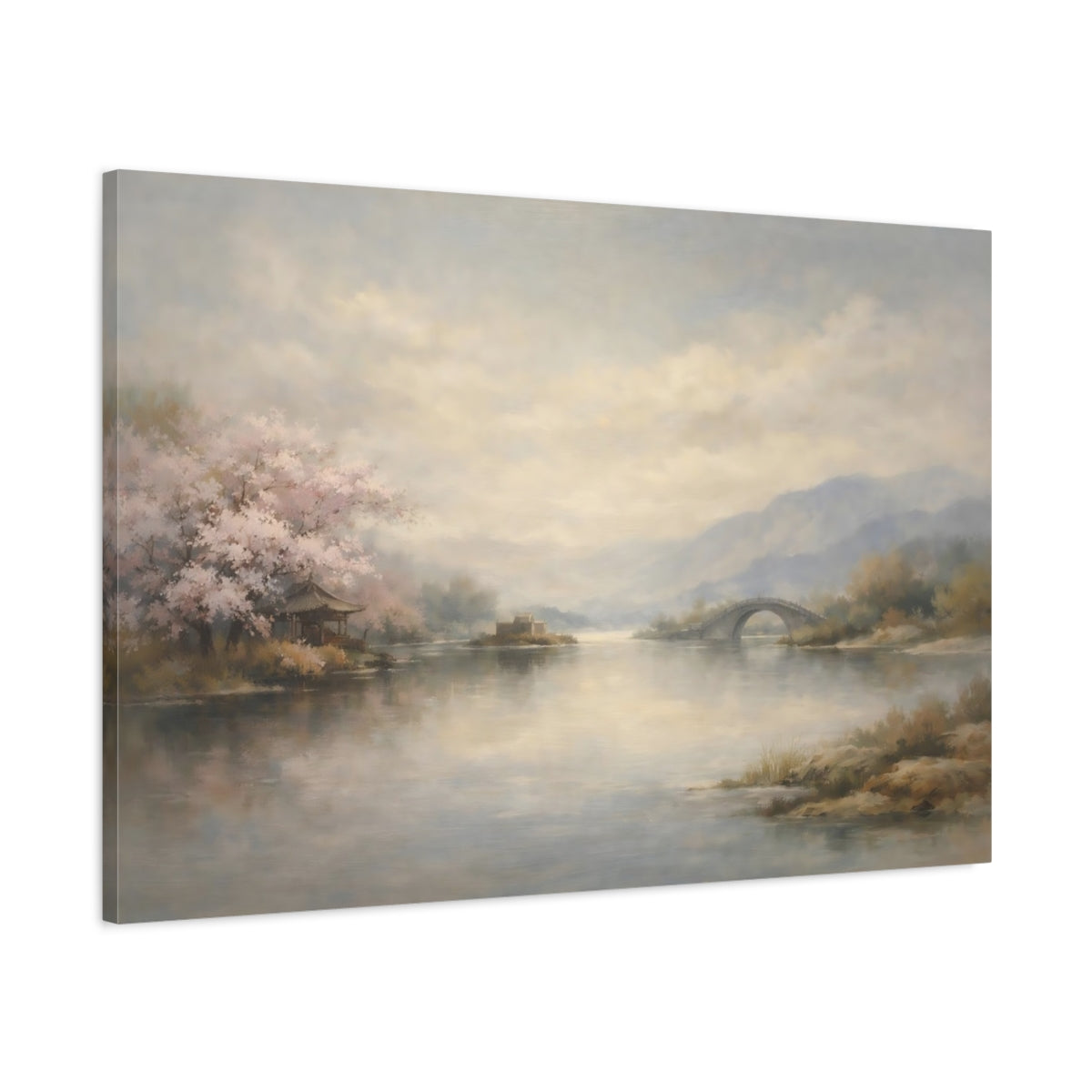 Side Mockup 1. Nature Cherry Blossoms Cherry Blossom Landscape shown as stretched canvas wall art