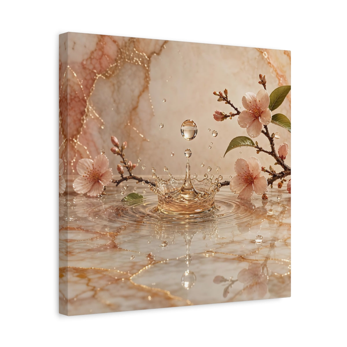 Side Mockup 6. Nature Cherry Blossoms Pink And Gold shown as stretched canvas wall art