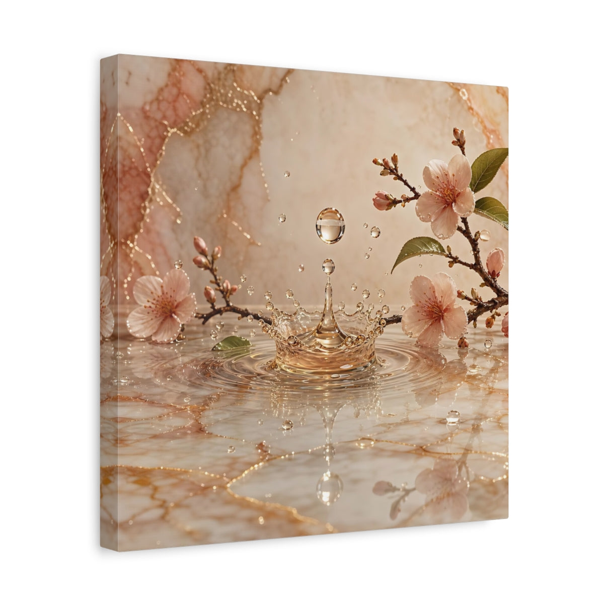 Side Mockup 7. Nature Cherry Blossoms Pink And Gold shown as stretched canvas wall art