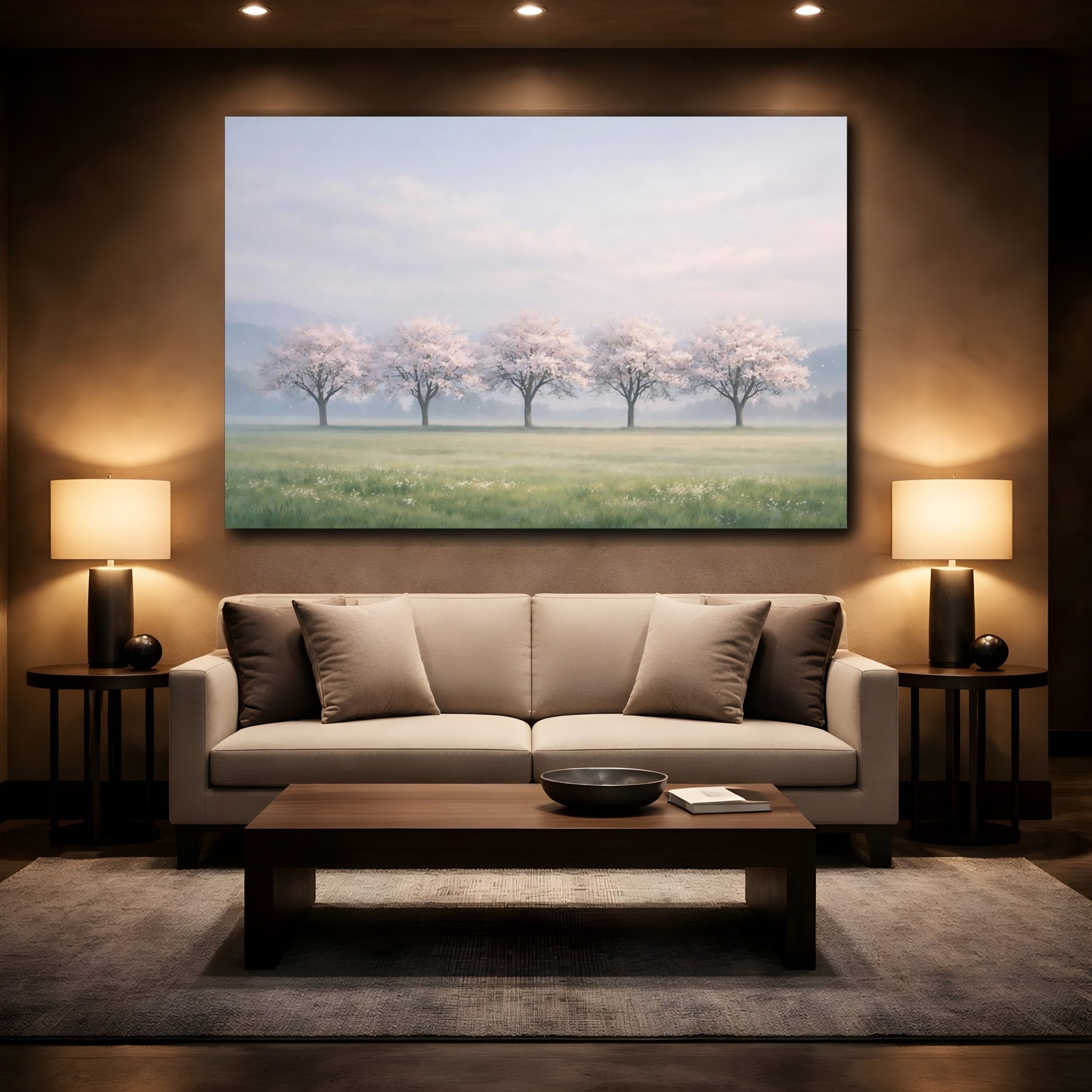 Mockup 2. Nature Cherry Blossoms Pink Blossom Landscape shown as stretched canvas wall art